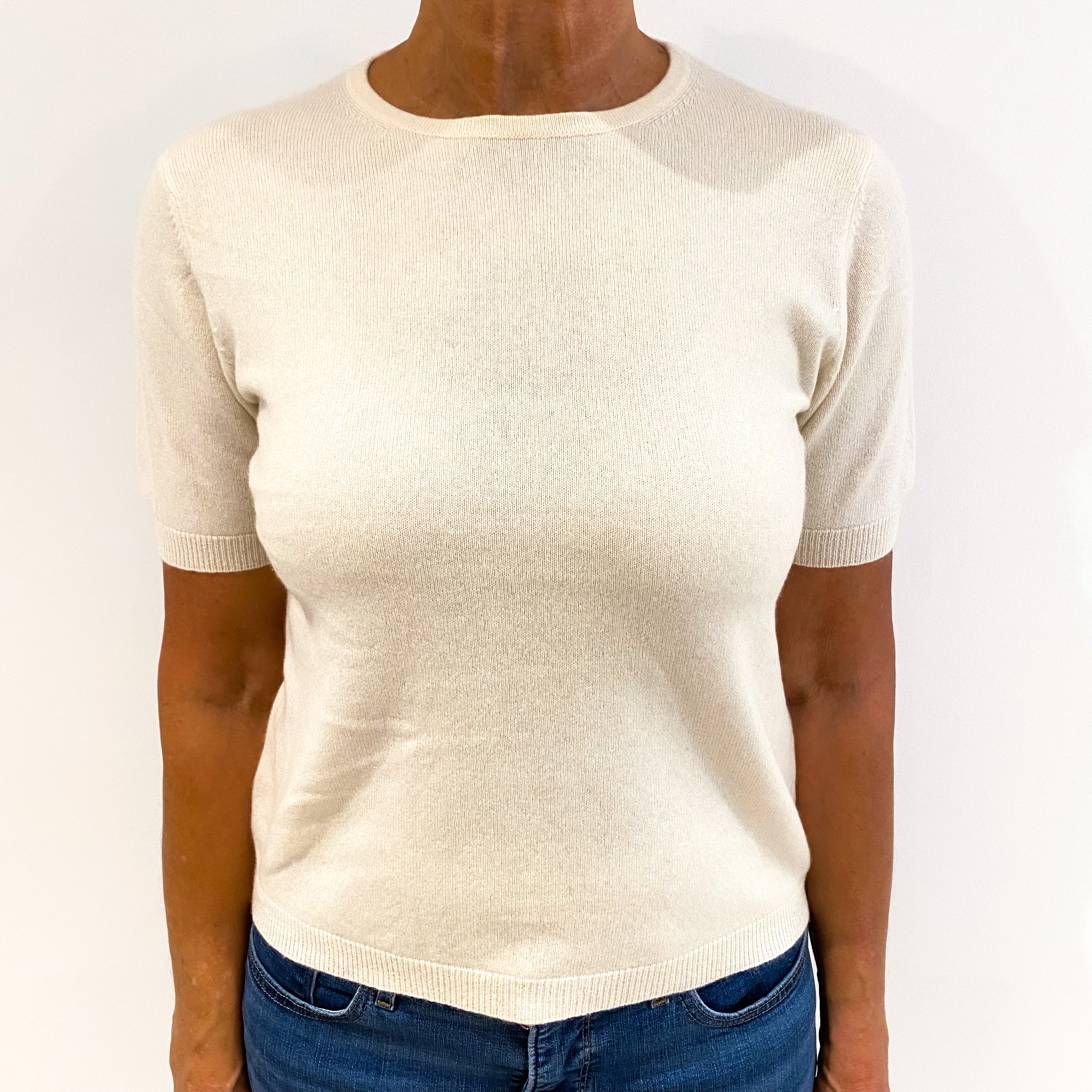 Cream Cashmere Short Sleeved Crew Neck Jumper Medium