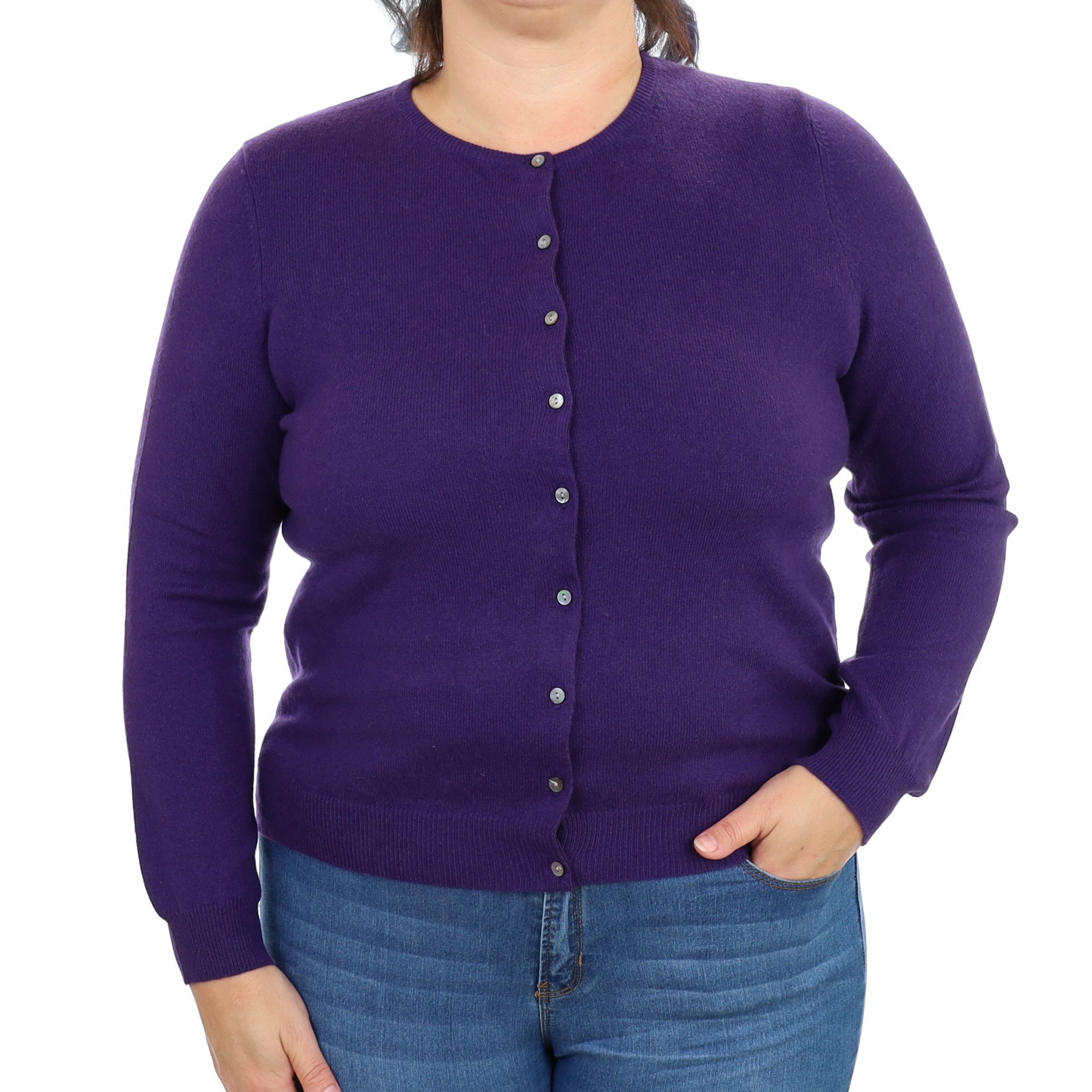 Pansy Purple Cashmere Crew Neck Cardigan Large