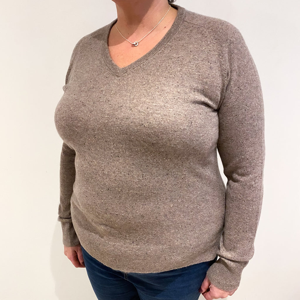 Mocha Brown Cashmere V Neck Jumper Extra Large