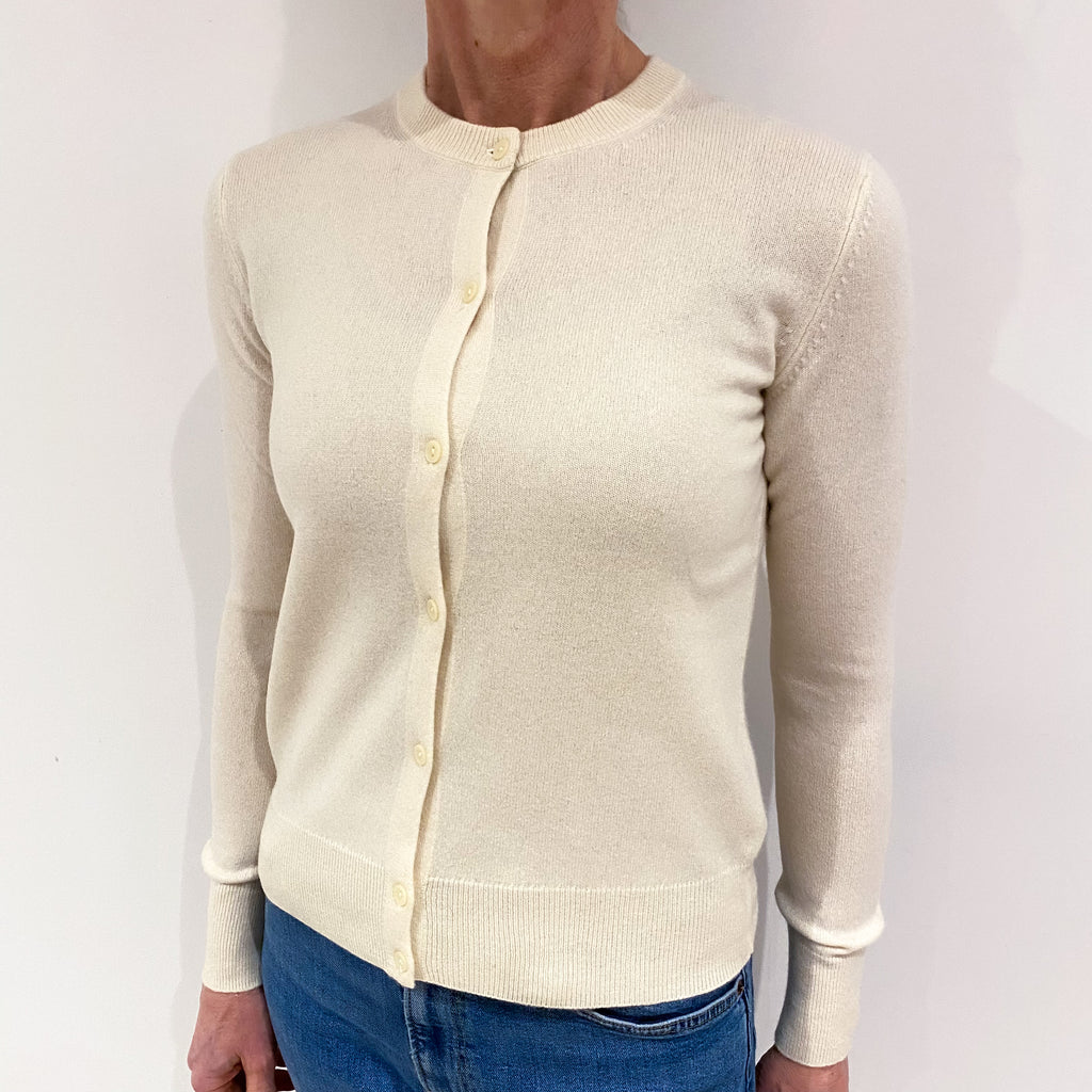Vanilla Cream Cashmere Crew Neck Cardigan Small