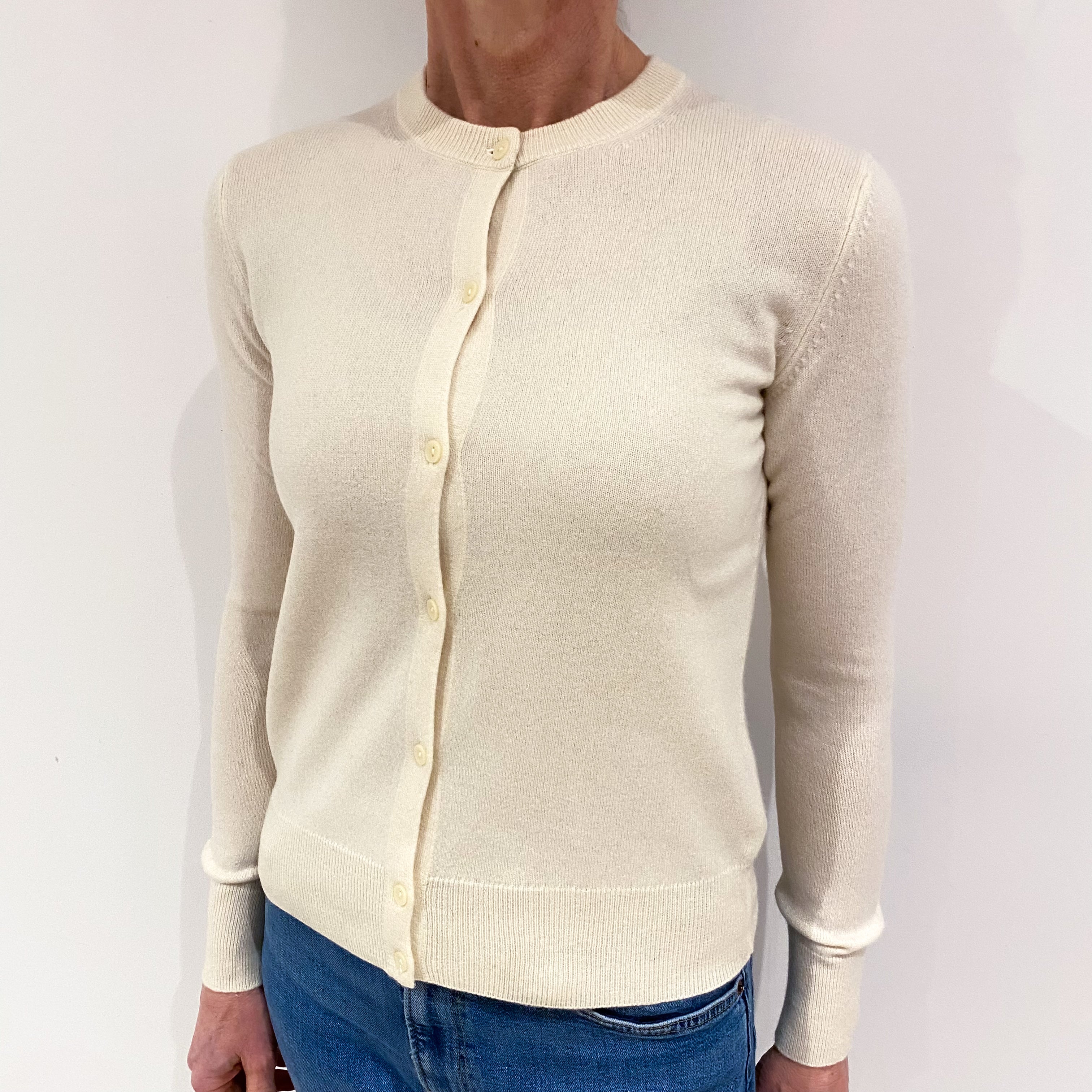 Vanilla Cream Cashmere Crew Neck Cardigan Small