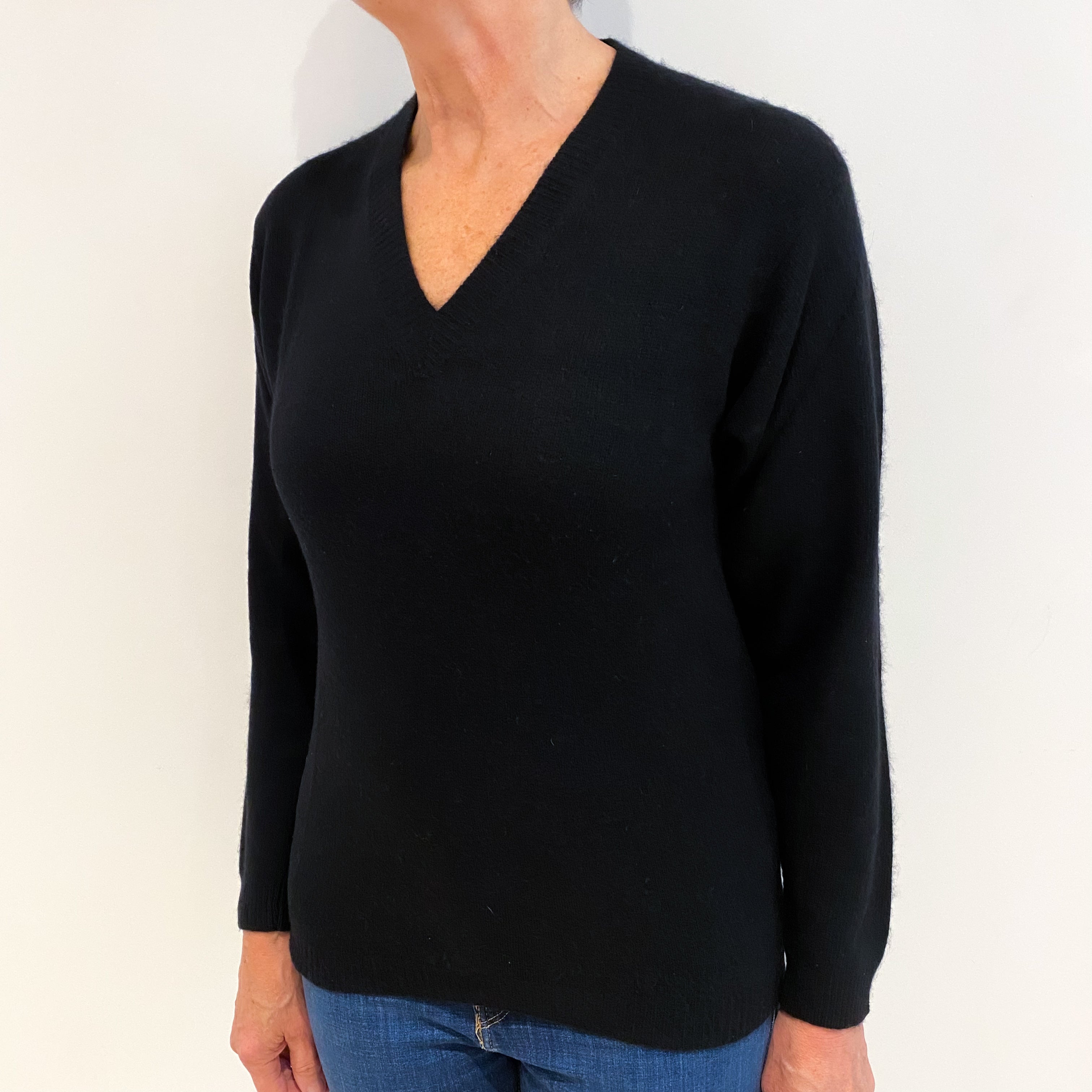 Black Cashmere V Neck Jumper Medium