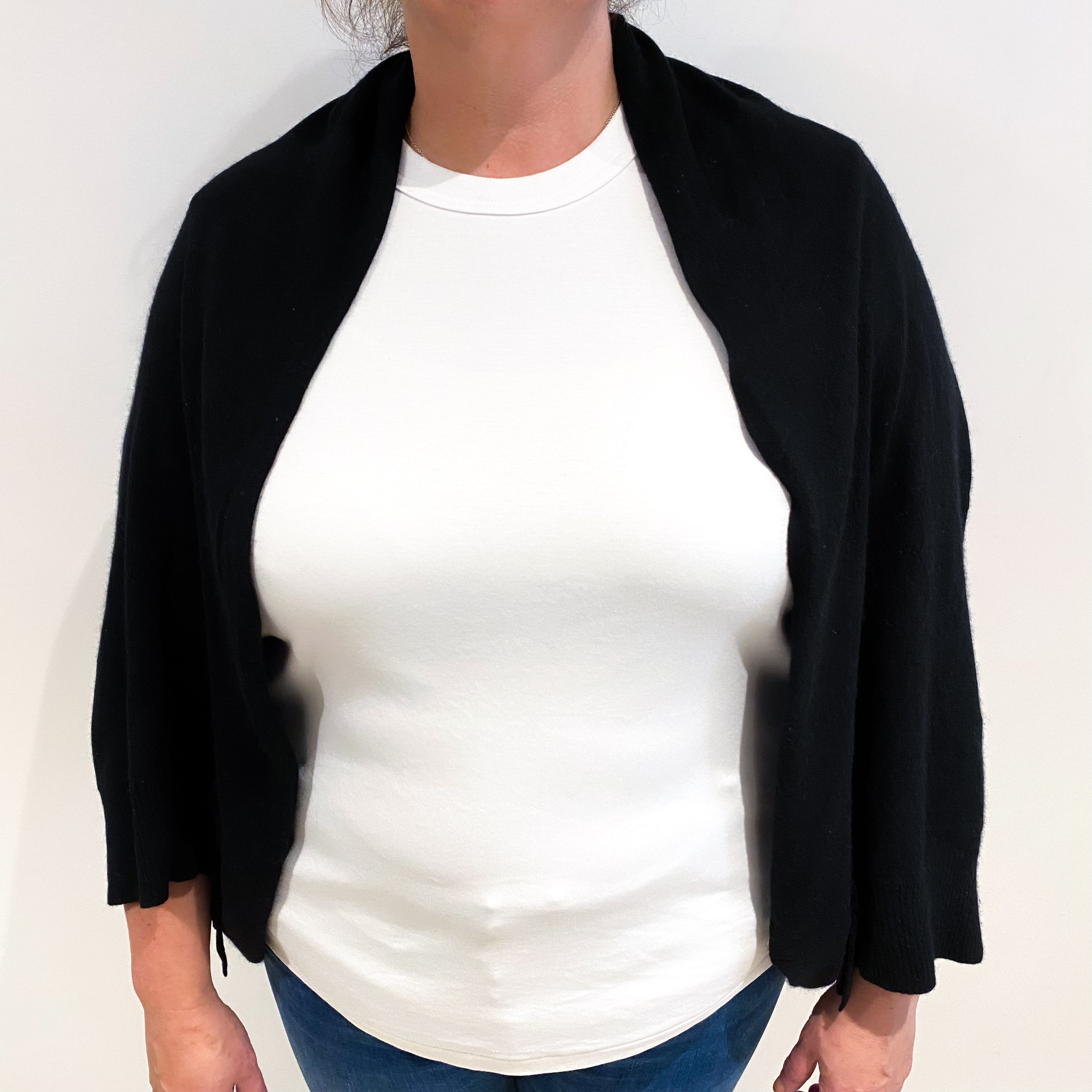 Black Cashmere Bolero Cardigan with Gathered Sides Extra Large