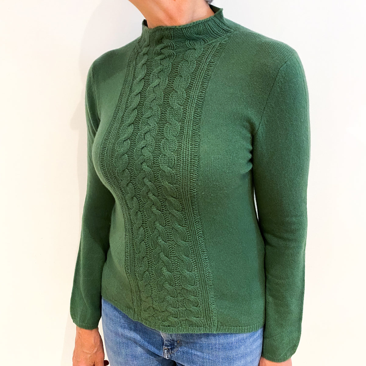 Fern Green Cashmere Funnel Neck Jumper Medium