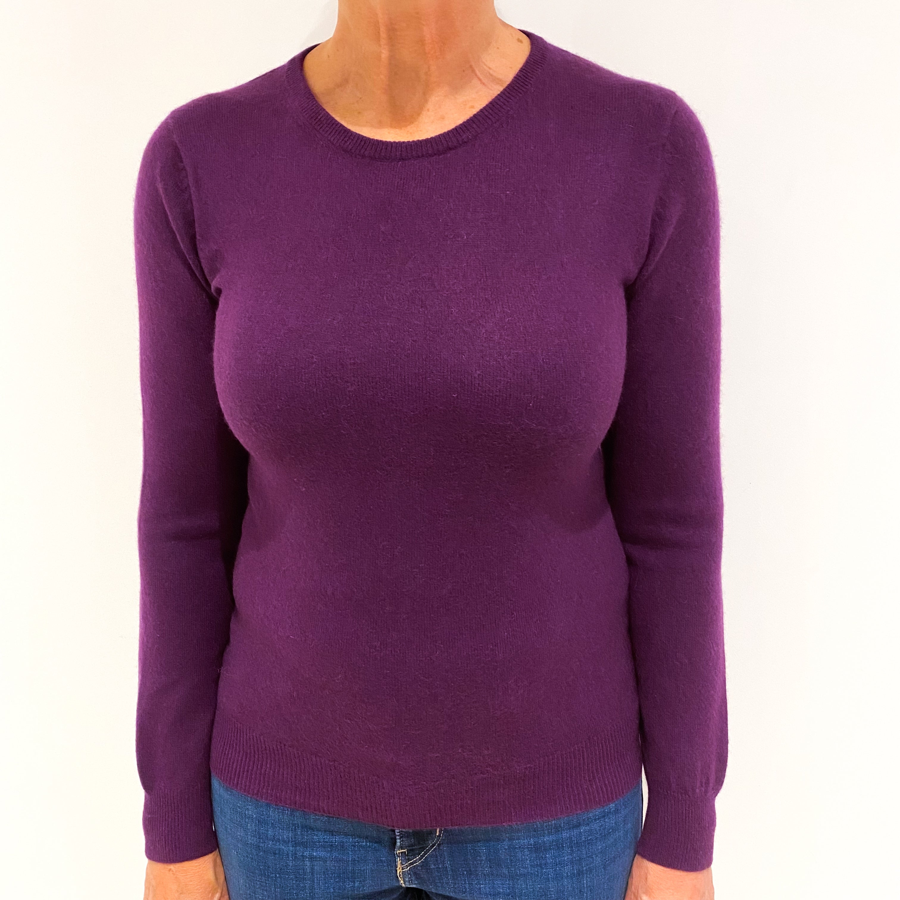 Plum Purple Cashmere Crew Neck Jumper Medium