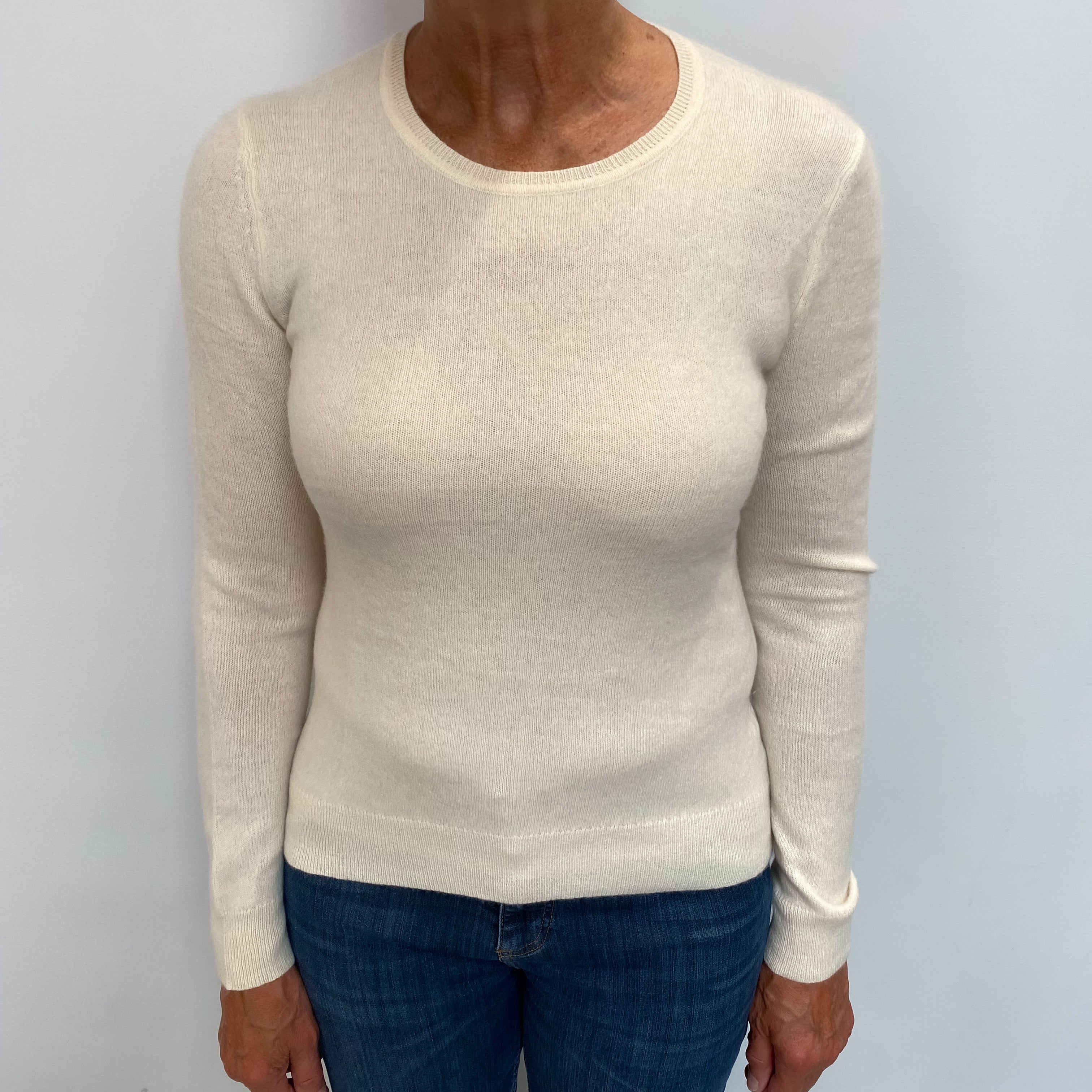Ivory Cream Cashmere Crew Neck Jumper Medium