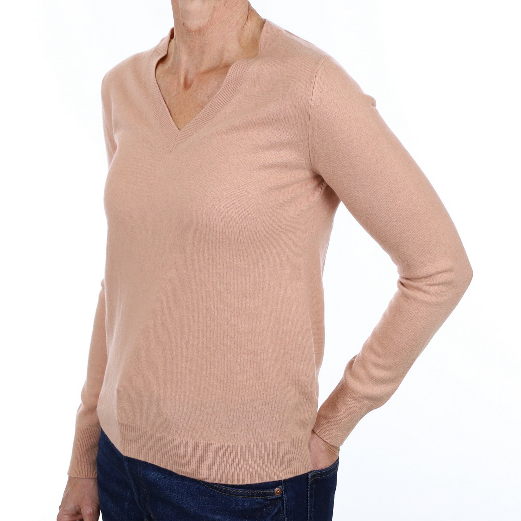Faded Heather Pink Cashmere V Neck Jumper Small