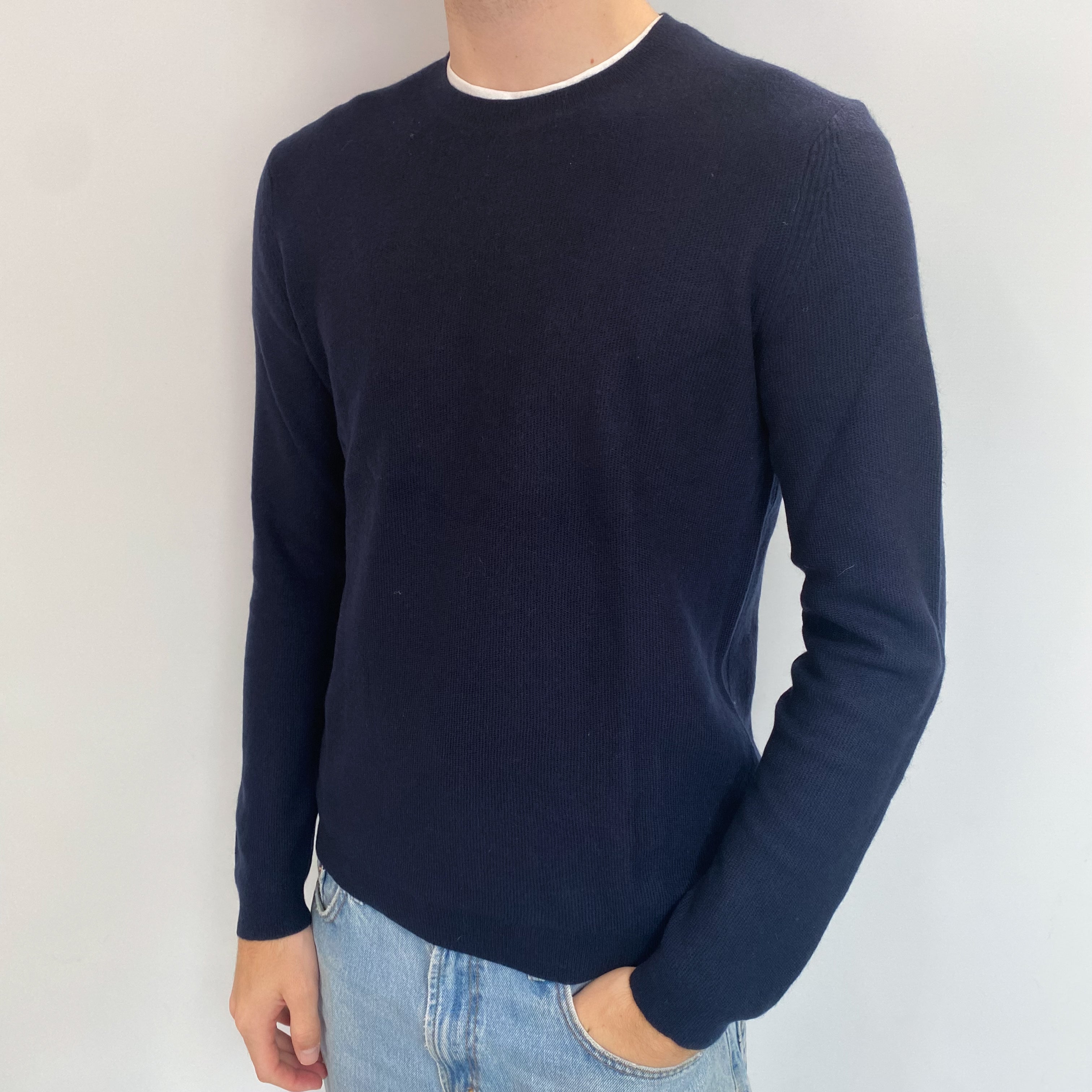 Men's Theory Navy Cashmere Crew Neck Jumper Medium