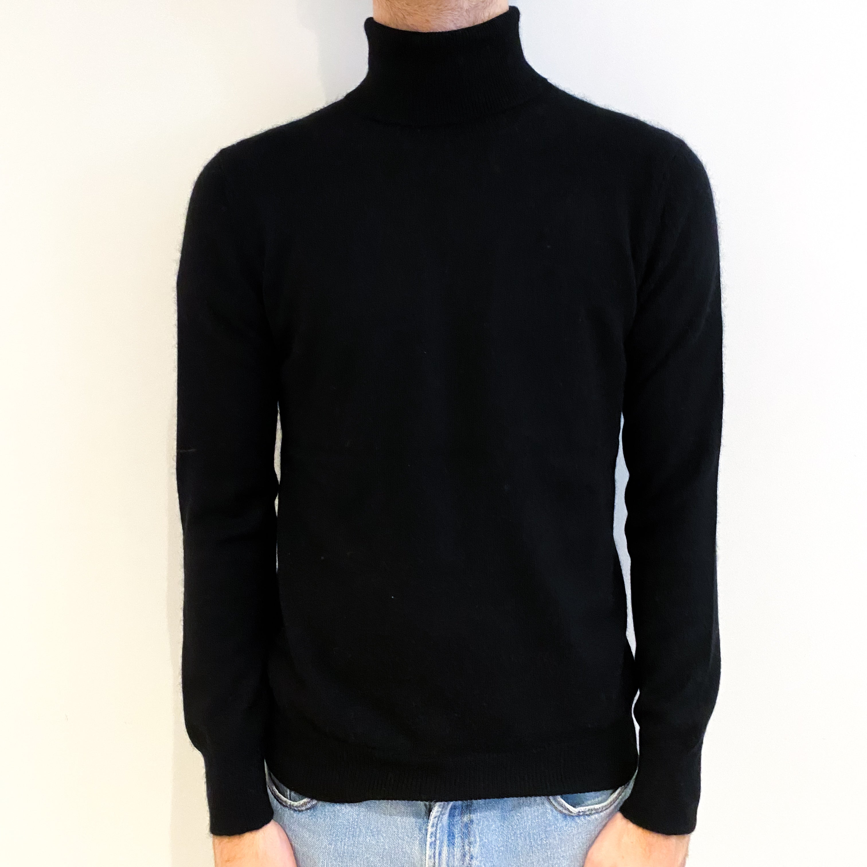 Men's Black Cashmere Polo Neck Jumper Medium