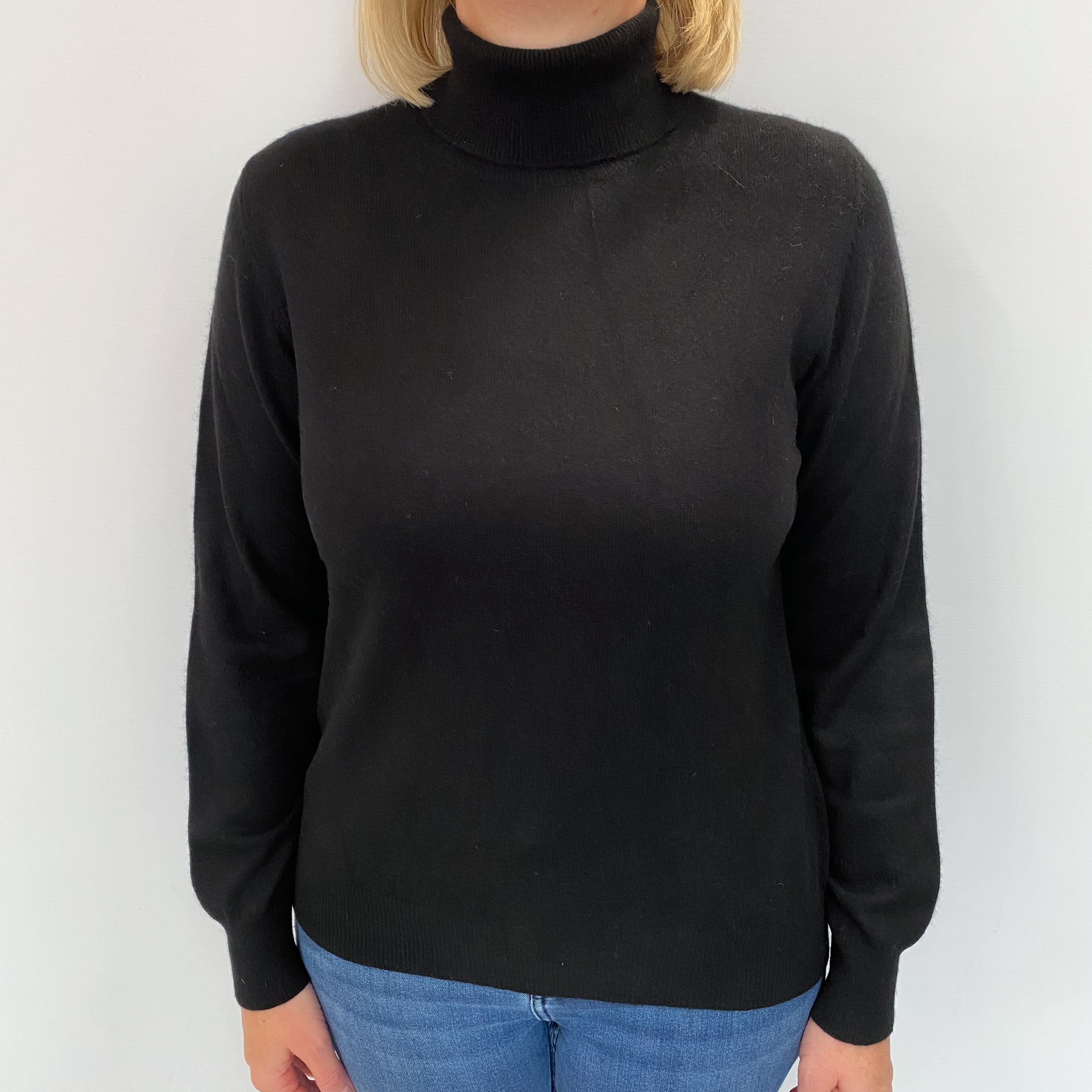 Black Cashmere Polo Neck Jumper Large