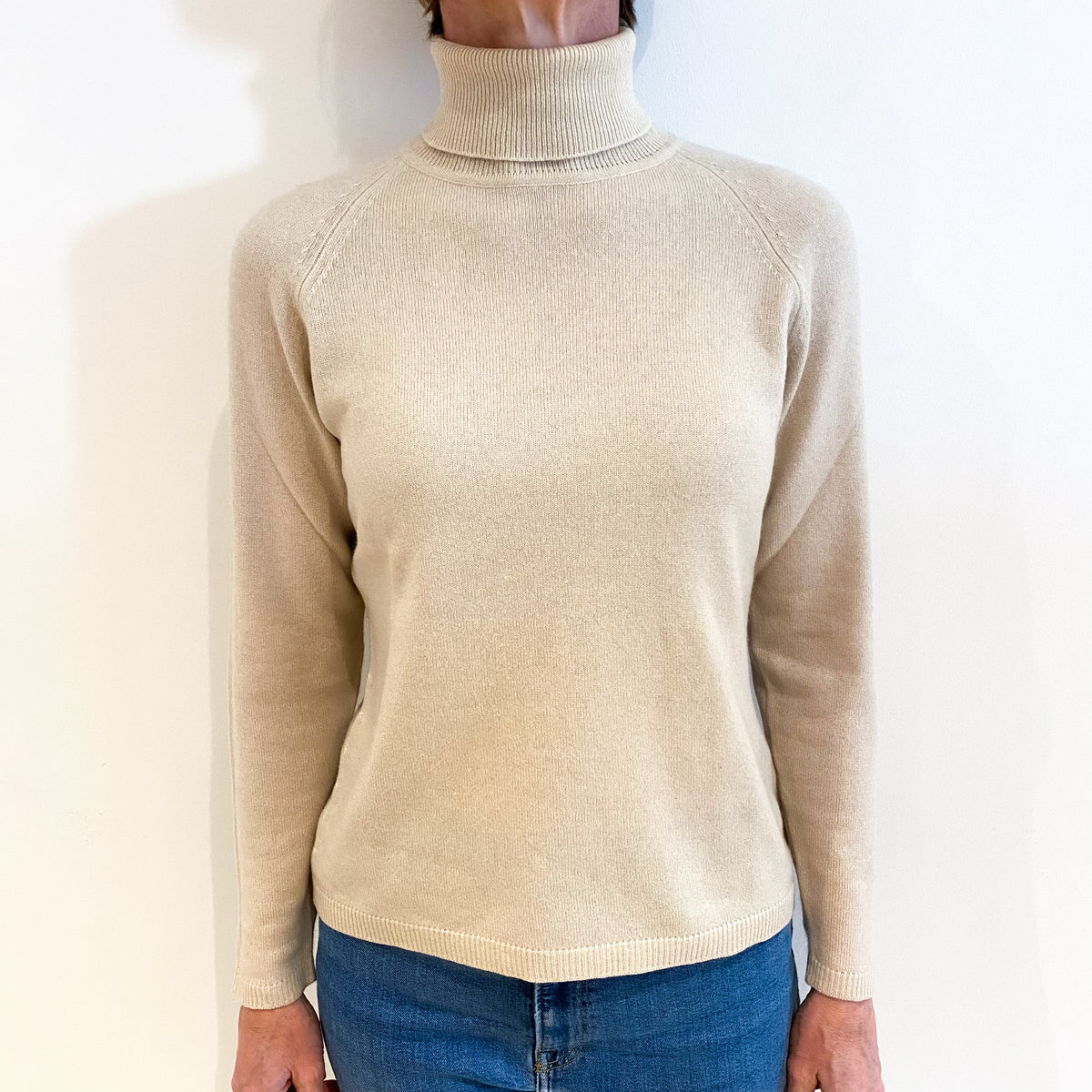 Soft Beige Cashmere Polo Neck Jumper Small