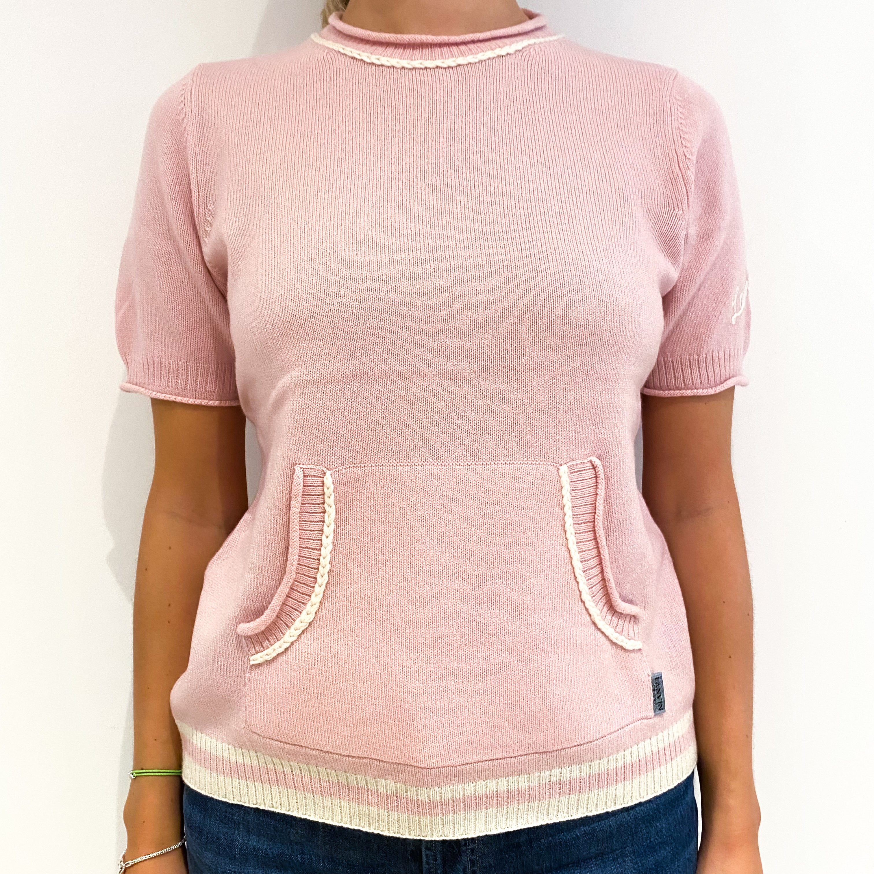 Lanvin Designer Baby Pink Short Sleeved Crew Neck Jumper Medium