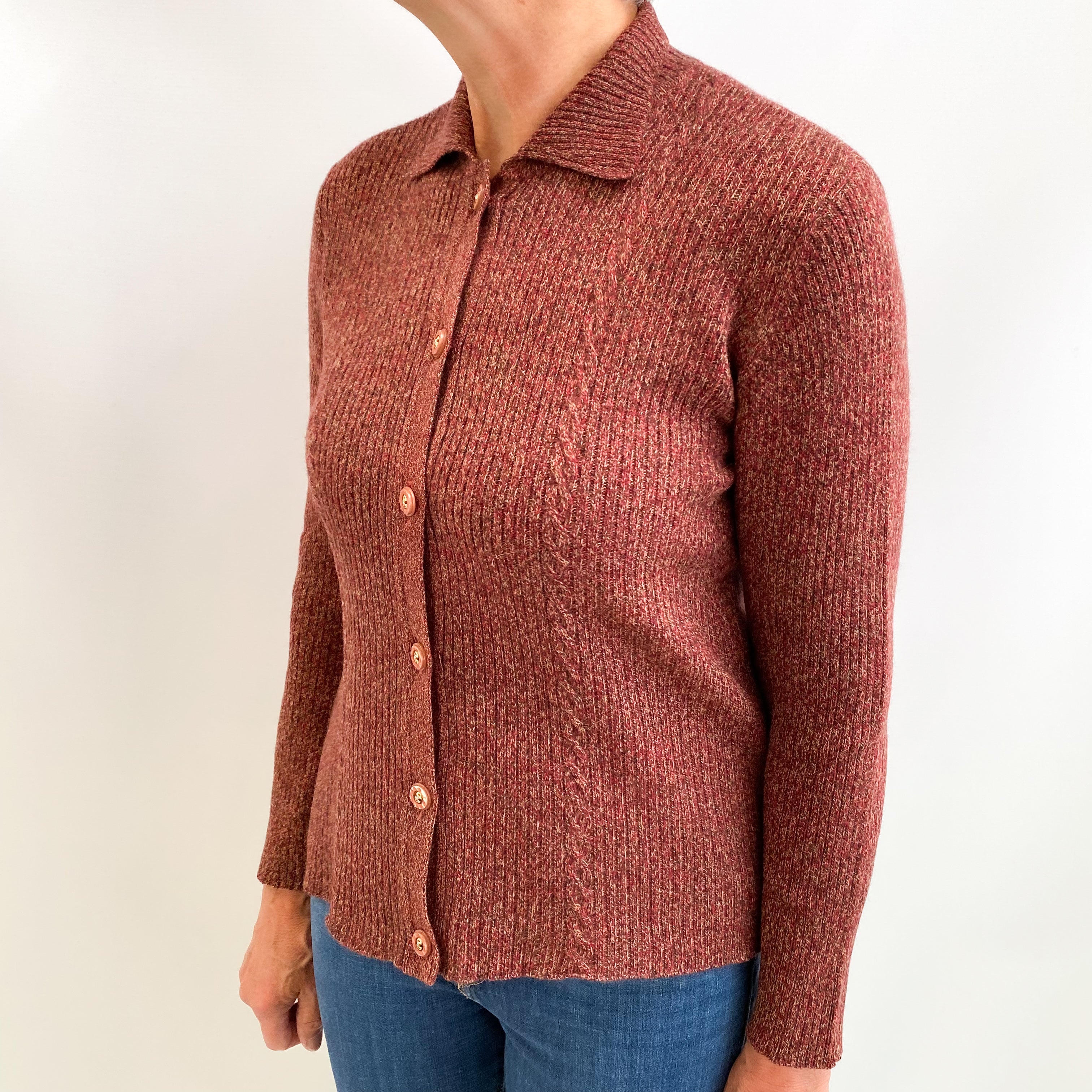 Burgundy Marl Cashmere Collared Cardigan Medium