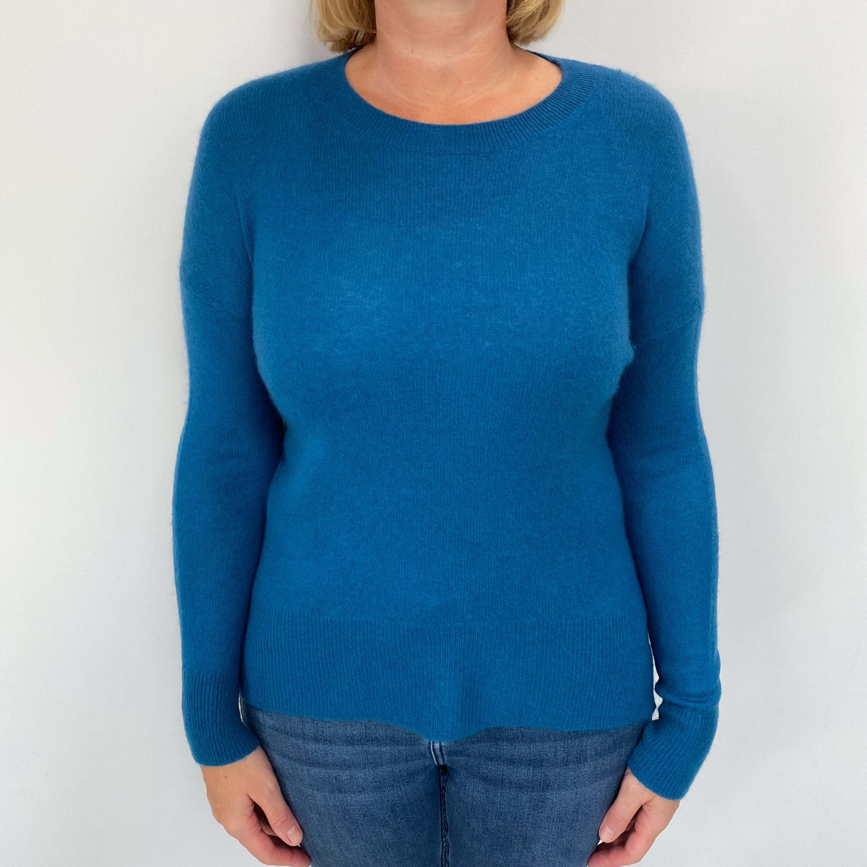 Ocean Blue Cashmere Crew Neck Jumper Large