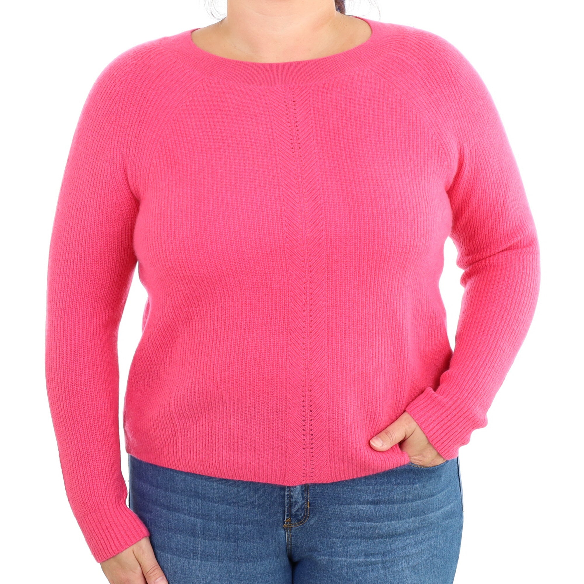 Lupin Pink Cashmere Crew Neck Ribbed Knit Jumper Large