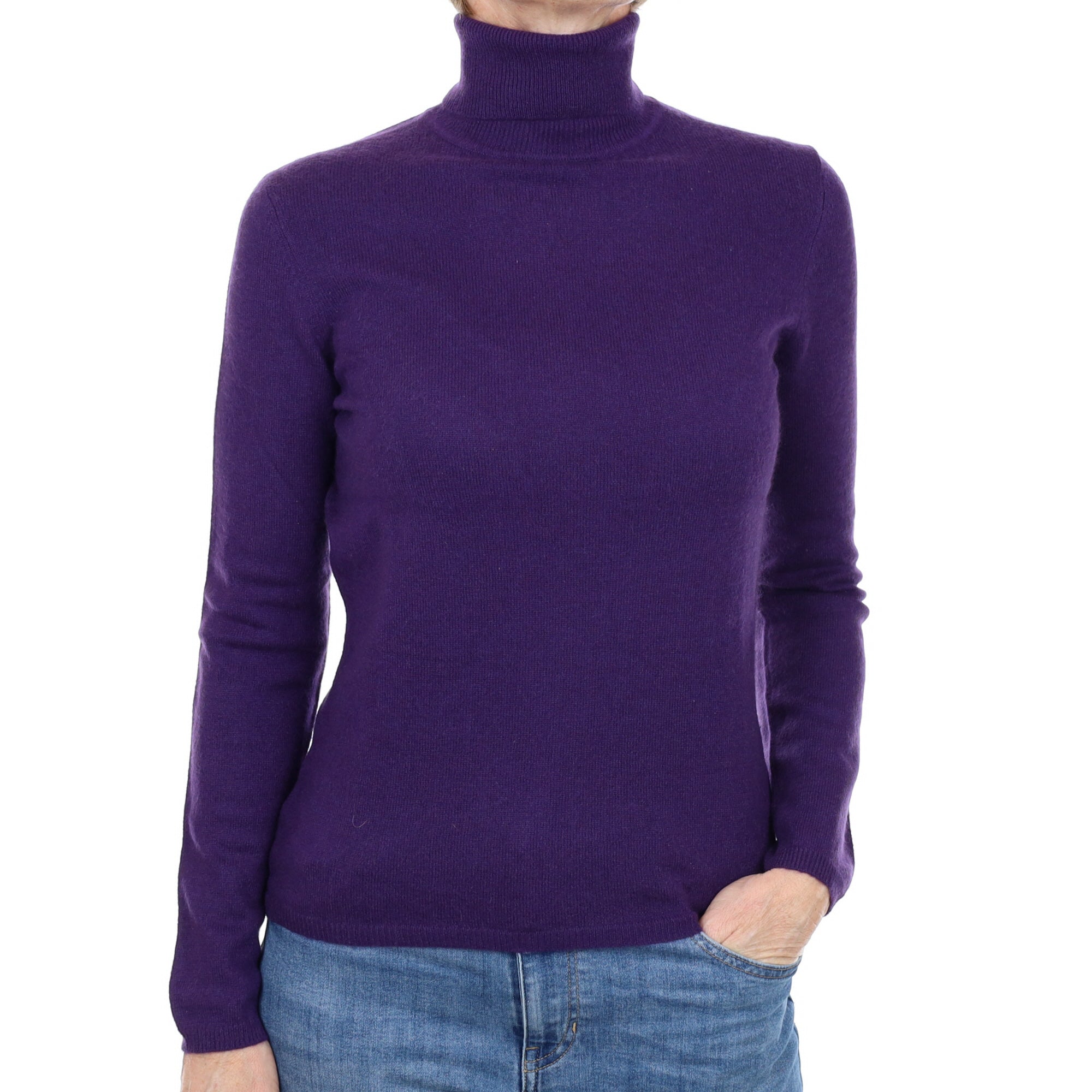 Iris Purple Cashmere Polo Neck Jumper Small