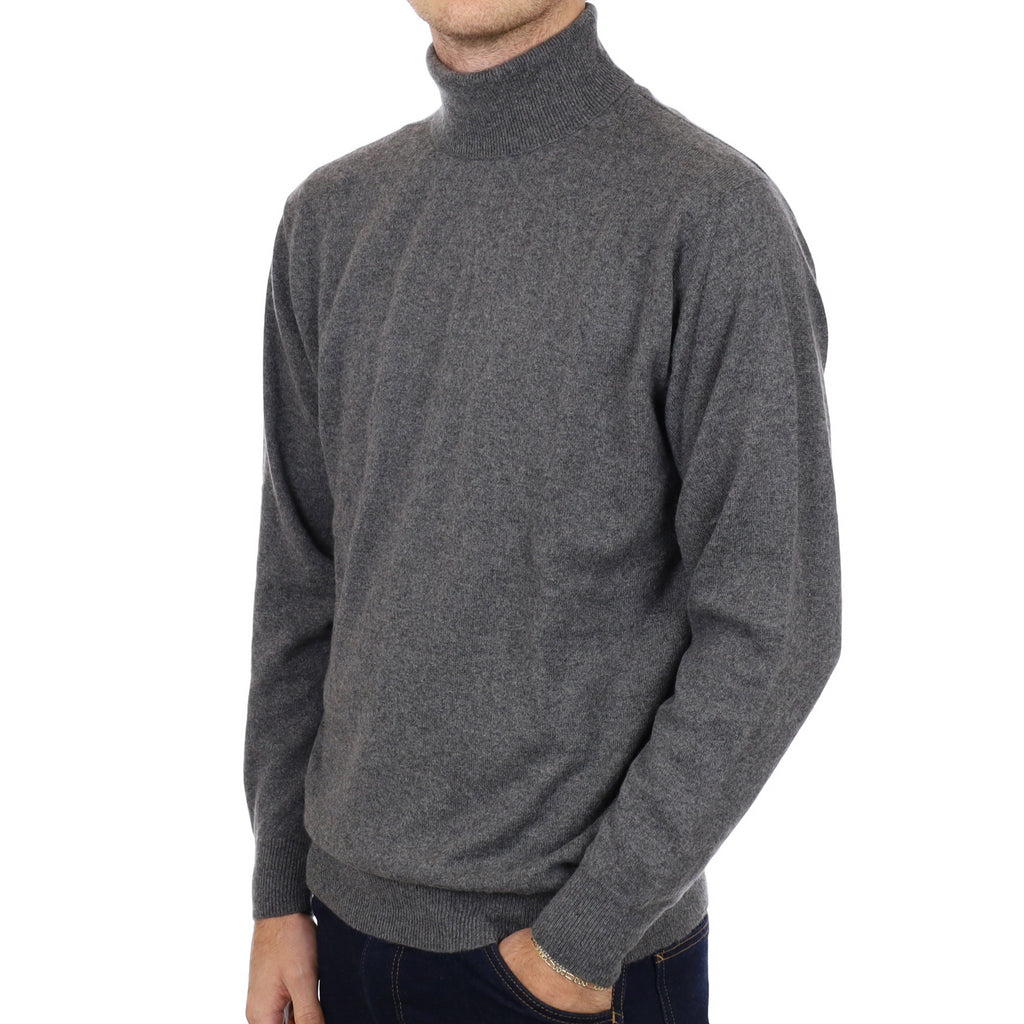 Men's Ash Grey Cashmere Polo Neck Jumper Large