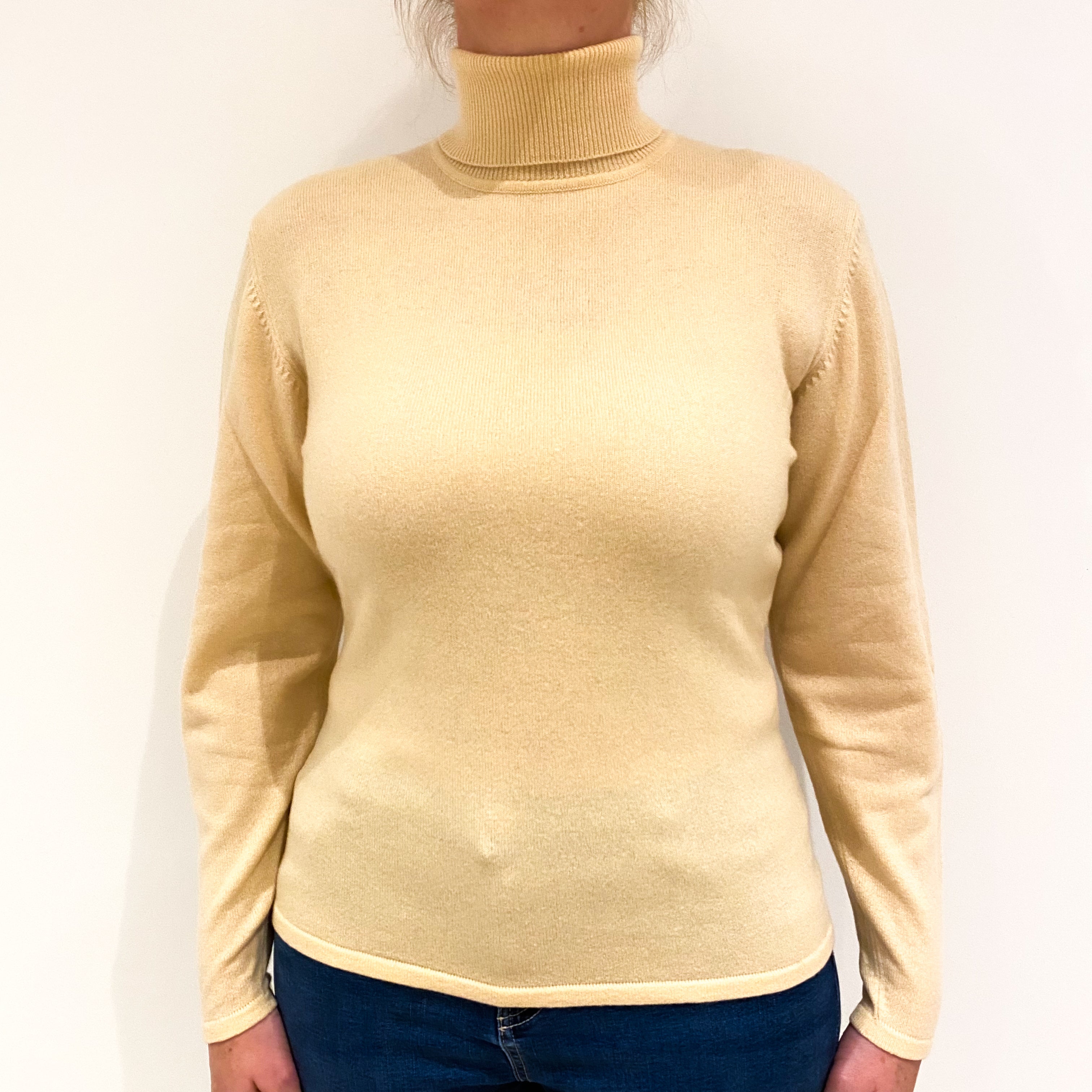 Palest Apricot Cashmere Polo Neck Jumper Large