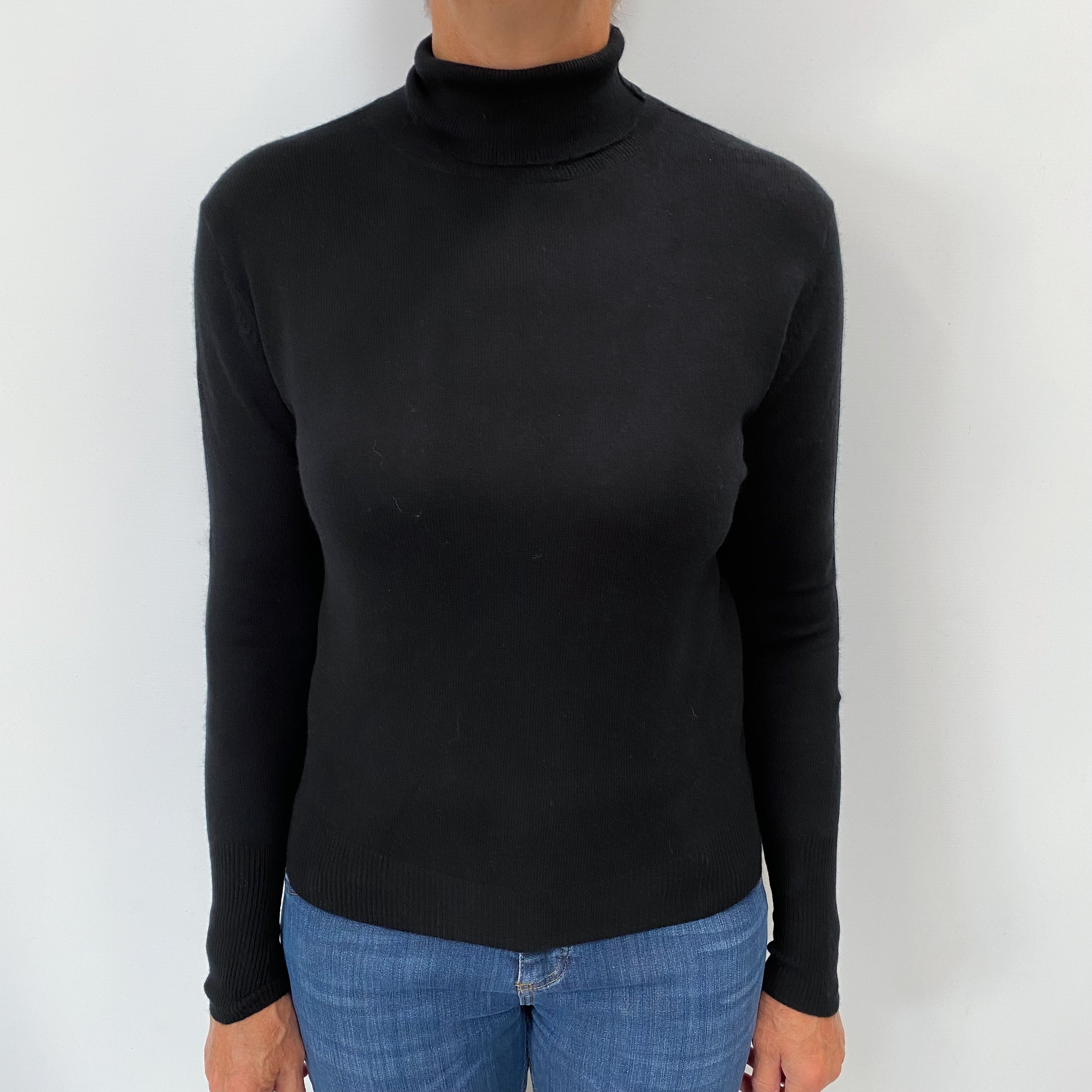 Black Cashmere Polo Neck Jumper Medium