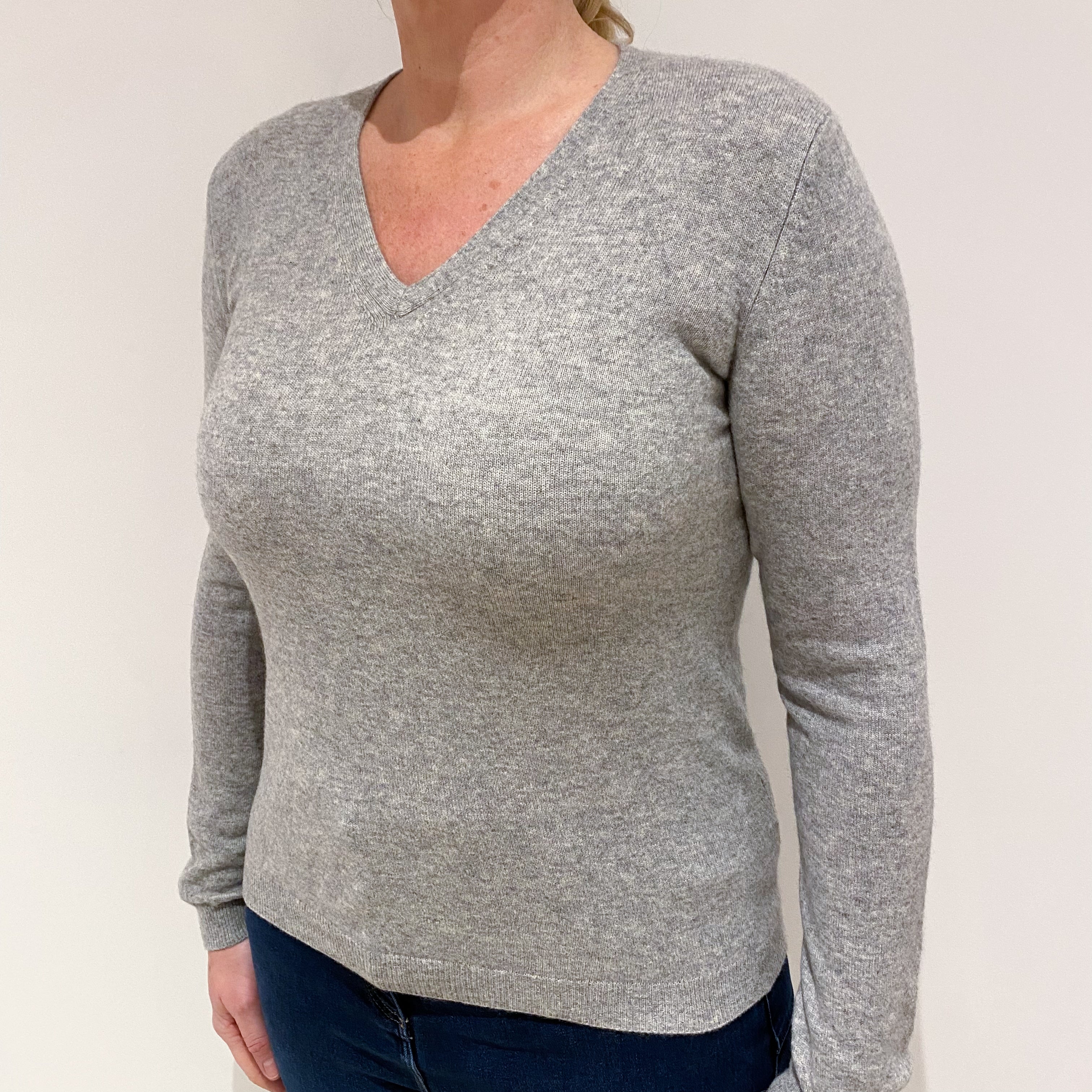 Smoke Grey Cashmere V-Neck Jumper Large