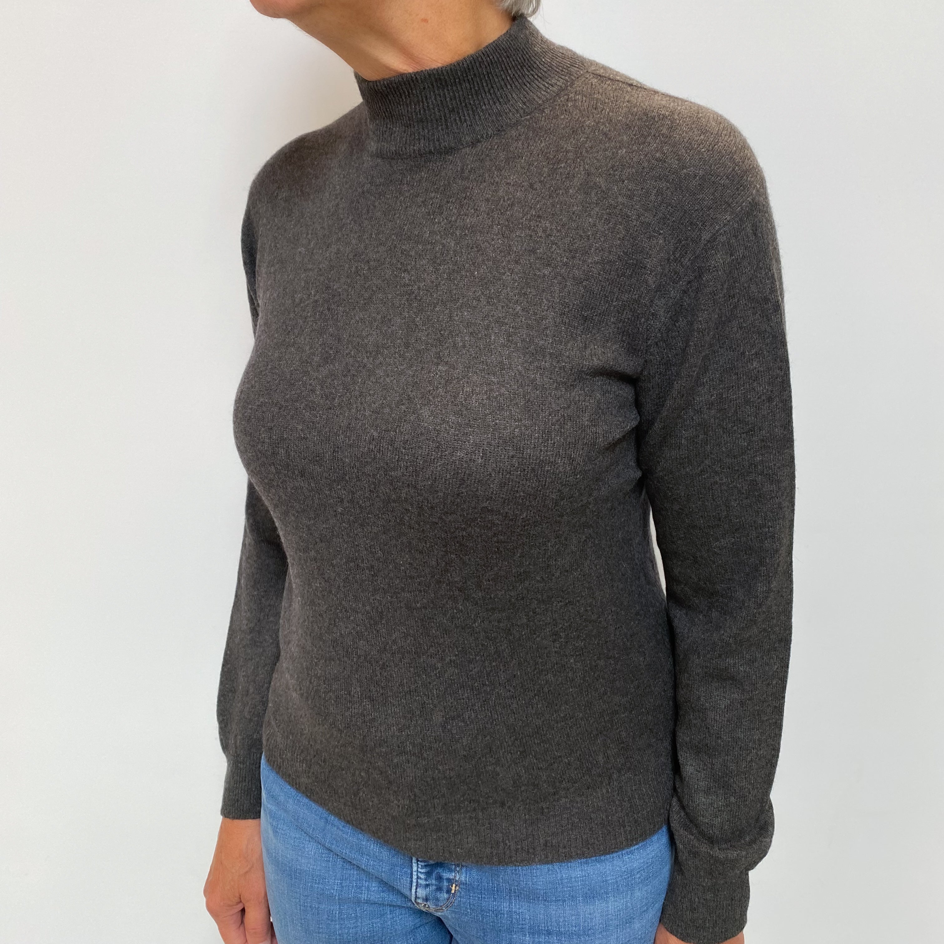 Charcoal Grey Cashmere Turtle Neck Jumper Medium