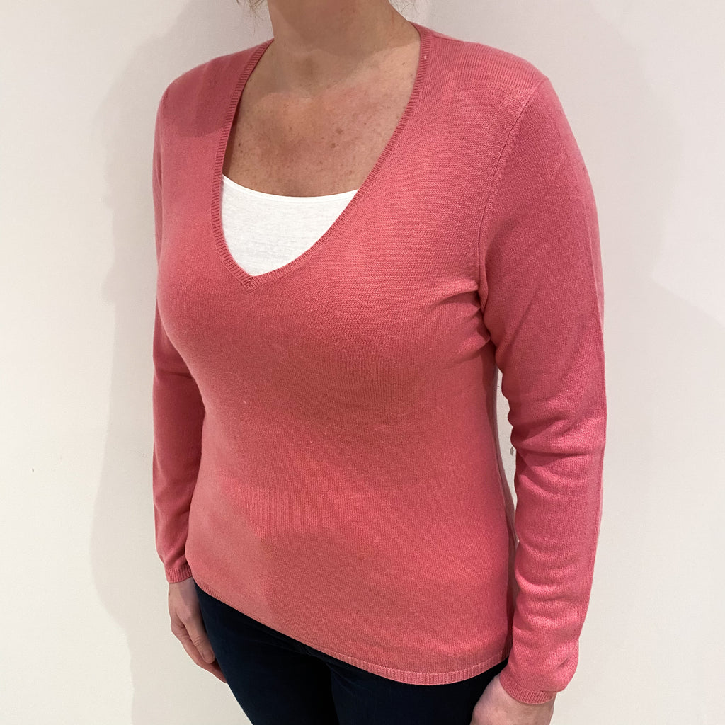 Pale Rose Pink Cashmere V Neck Jumper Large