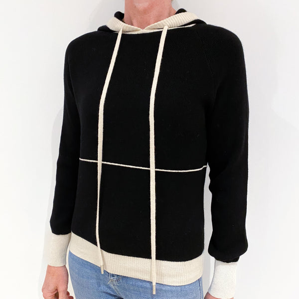 Max & Moi Black and Cream Cashmere Hoodie Jumper Small
