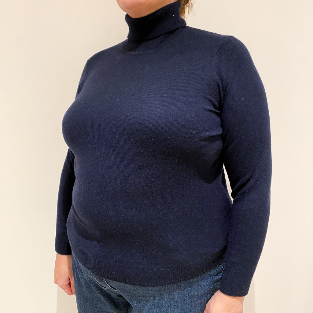 Dark Navy Blue Cashmere Polo Neck Jumper Extra Large
