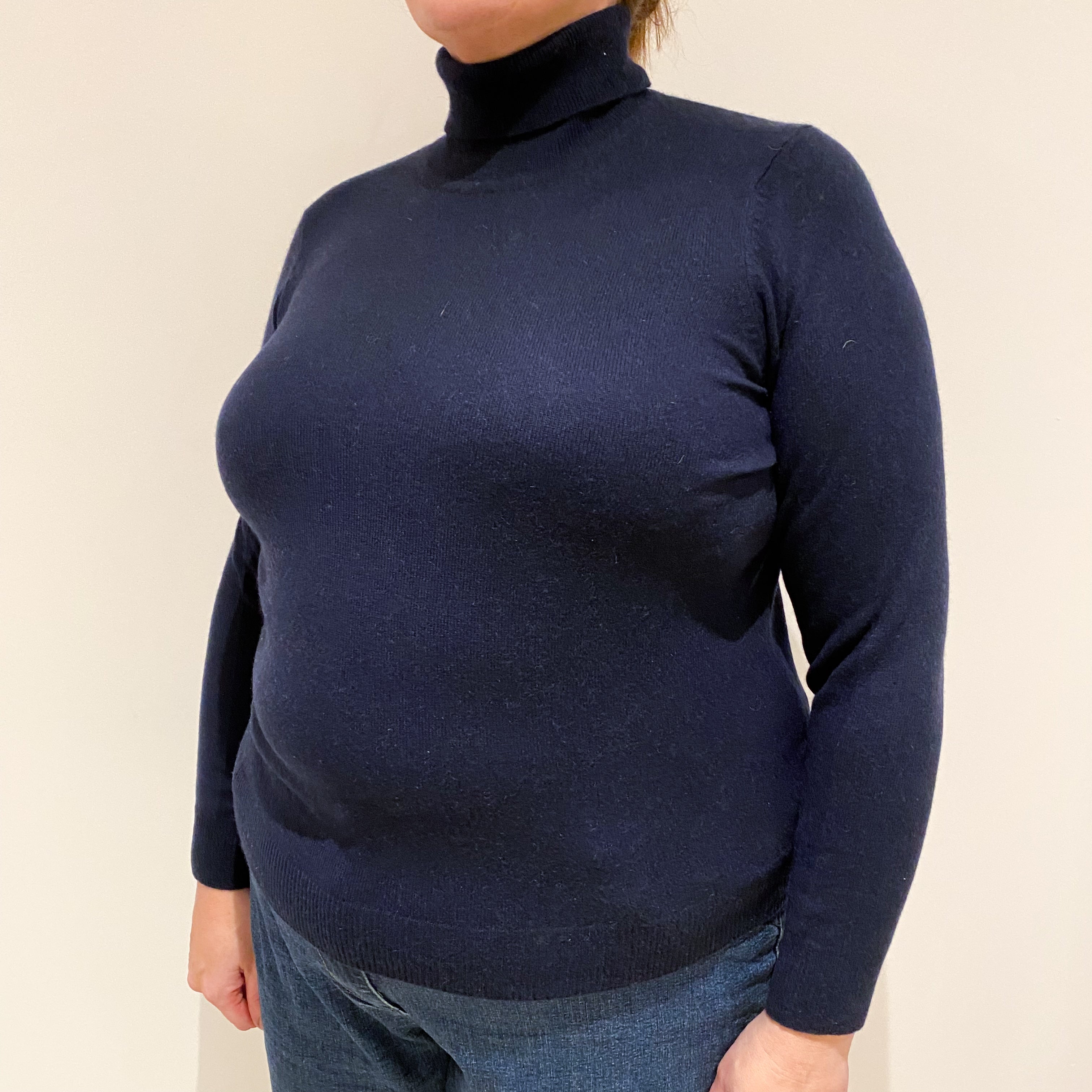 Dark Navy Blue Cashmere Polo Neck Jumper Extra Large