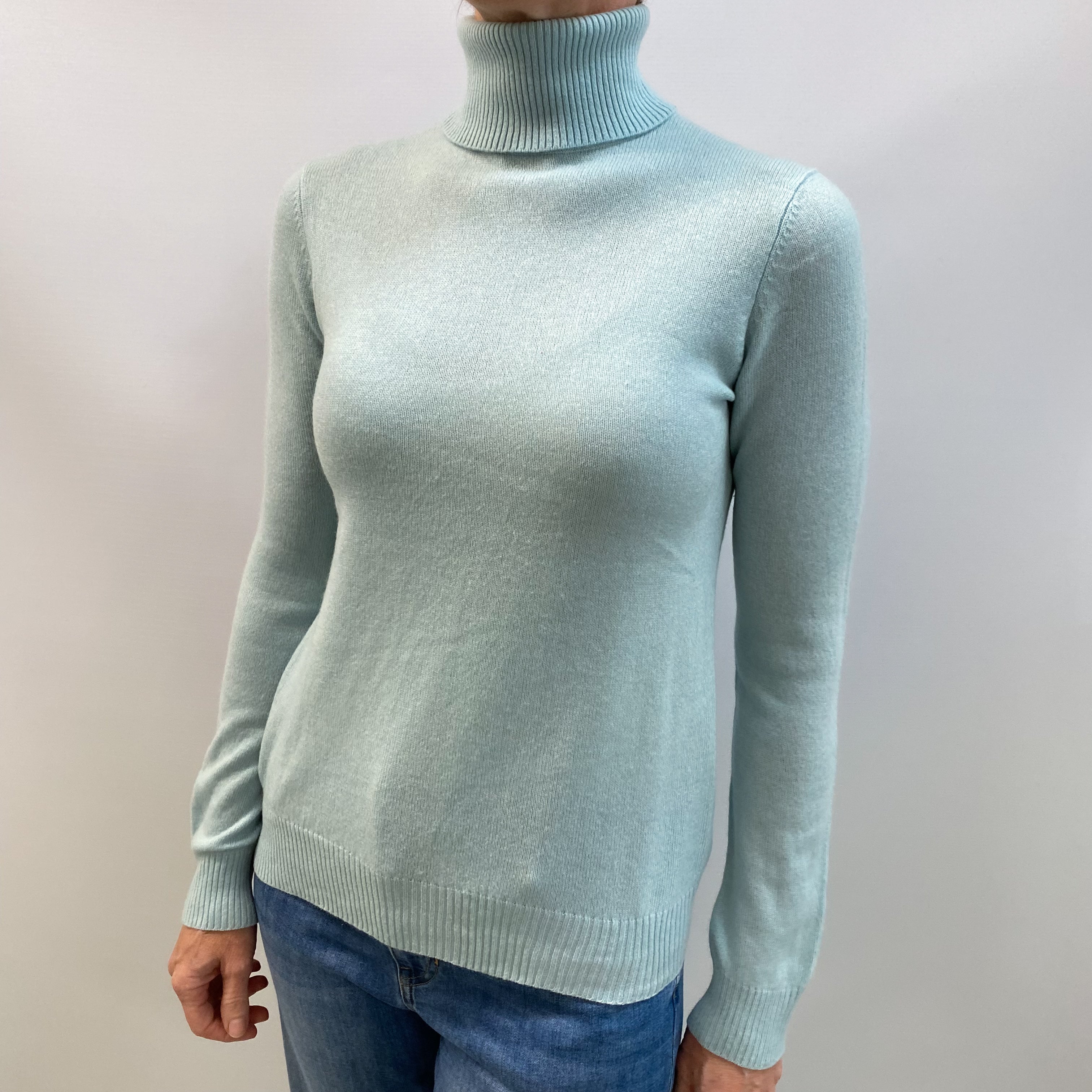 Mint Green Cashmere Polo Neck Jumper Small