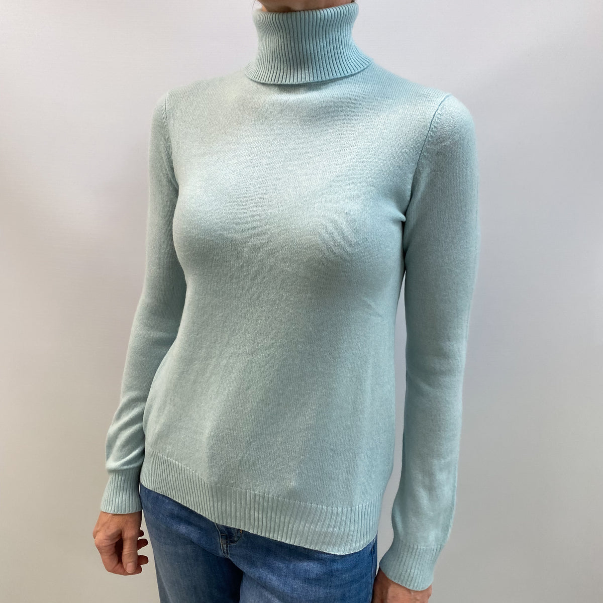 Mint Green Cashmere Polo Neck Jumper Small