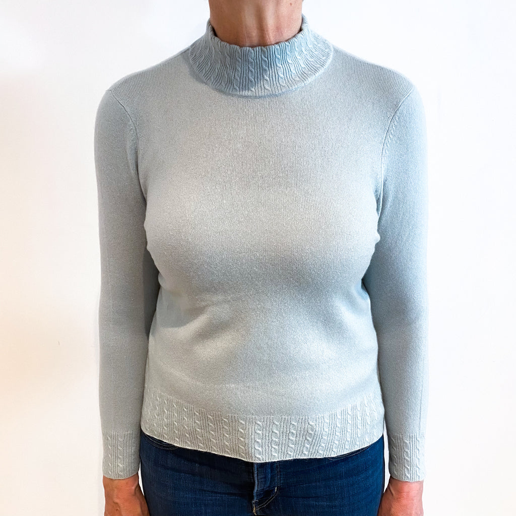 Duck Egg Blue Cashmere Turtle Neck Jumper Medium