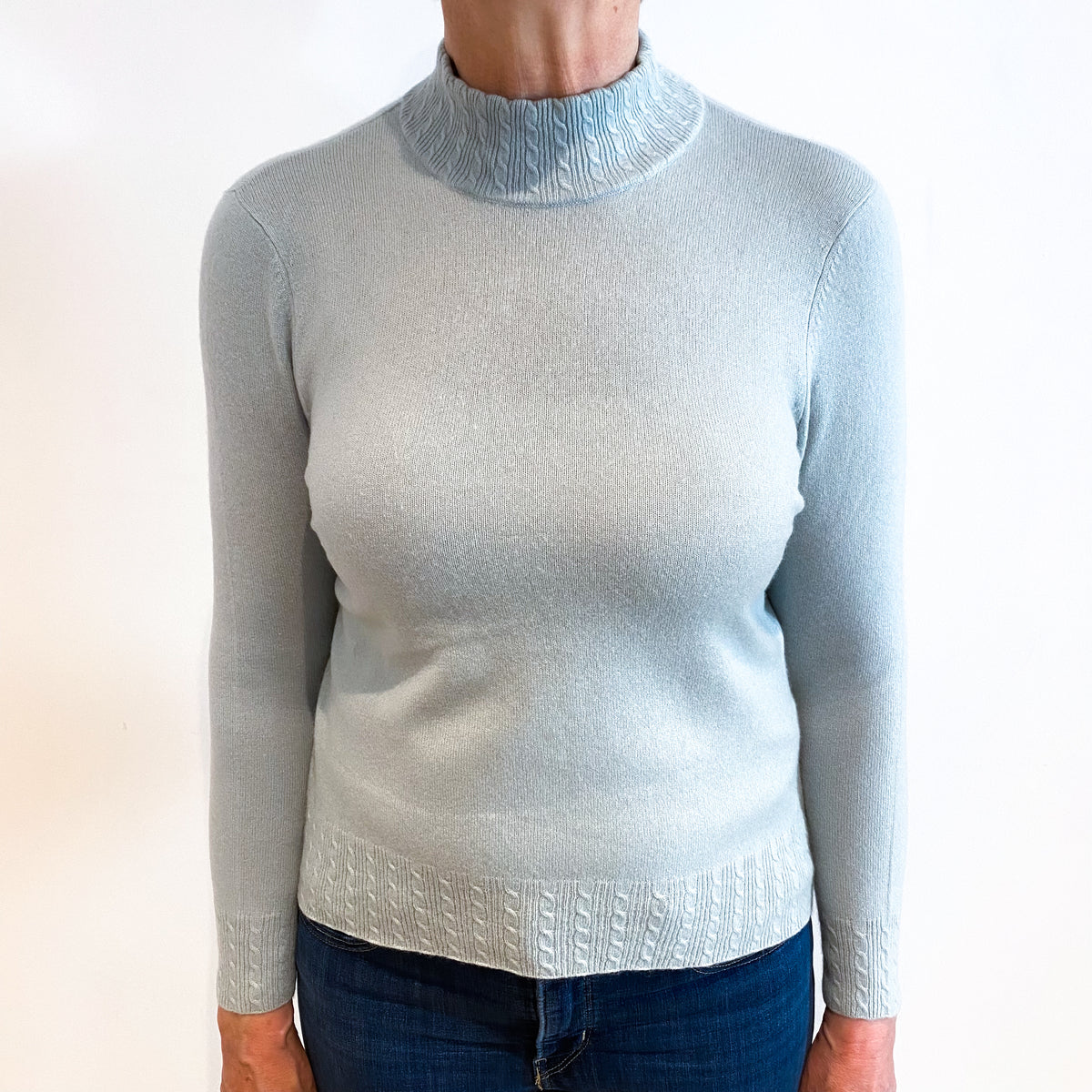 Duck Egg Blue Cashmere Turtle Neck Jumper Medium