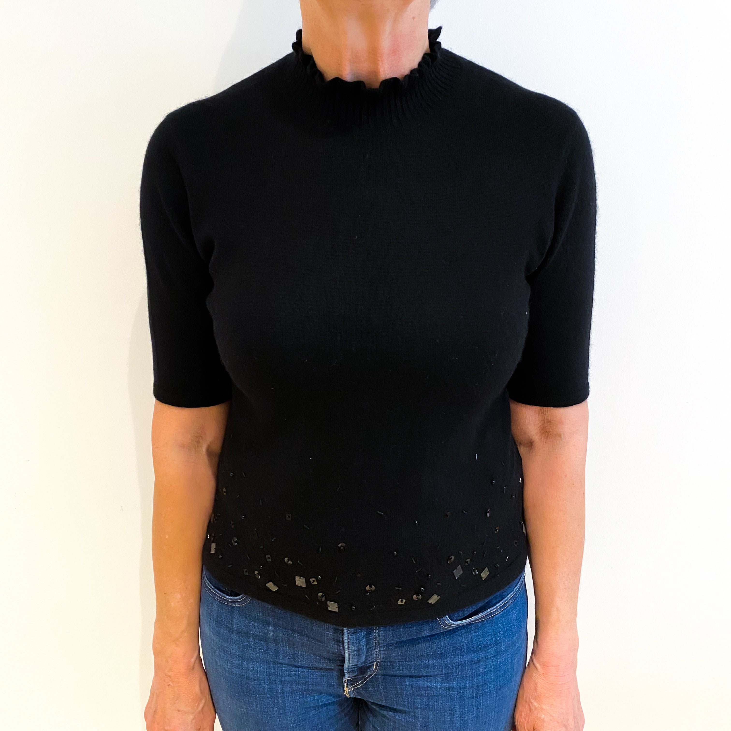 Black Cashmere Turtle Neck Short Sleeve Jumper Medium