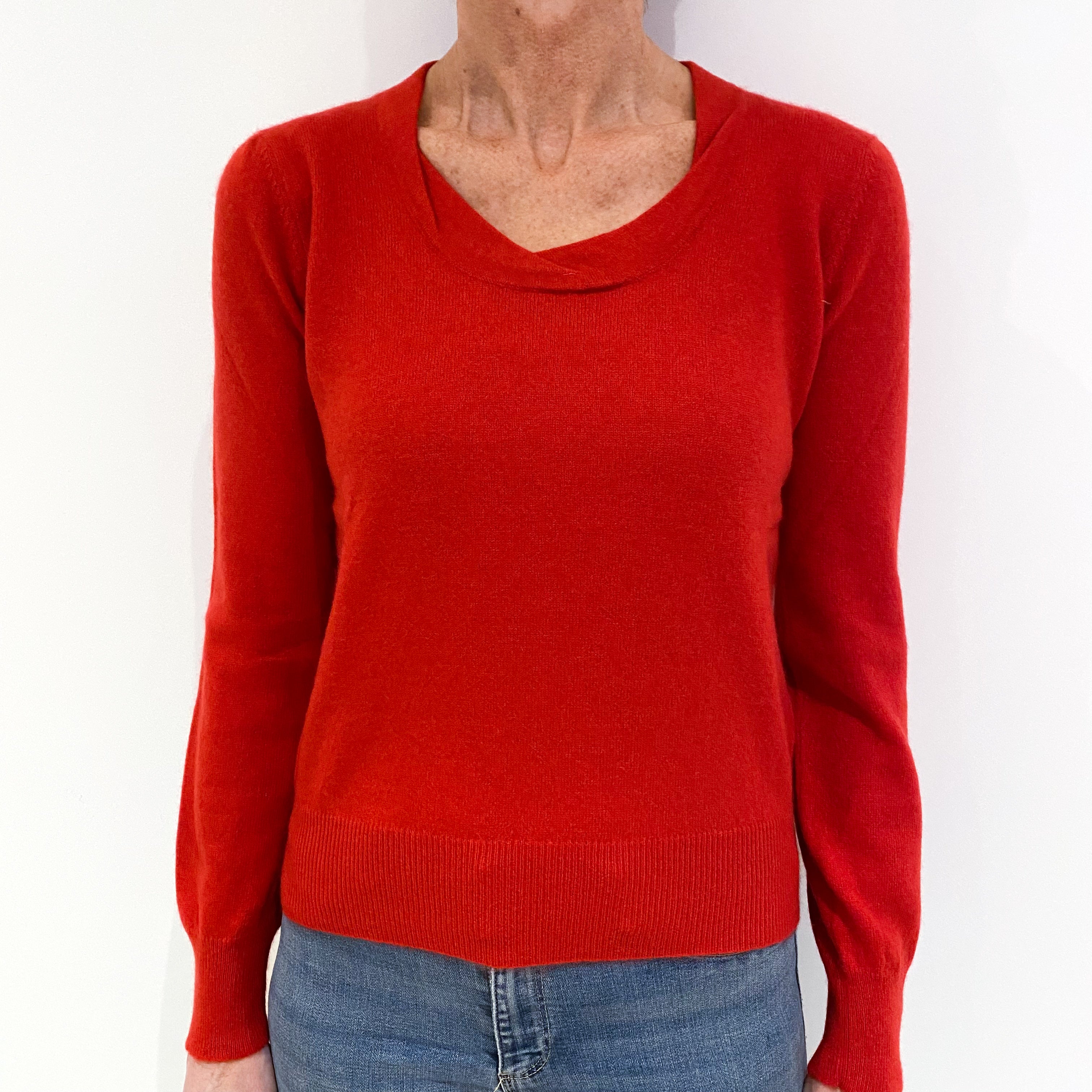 Berry Red Cashmere Ruched Crew Neck Jumper Small