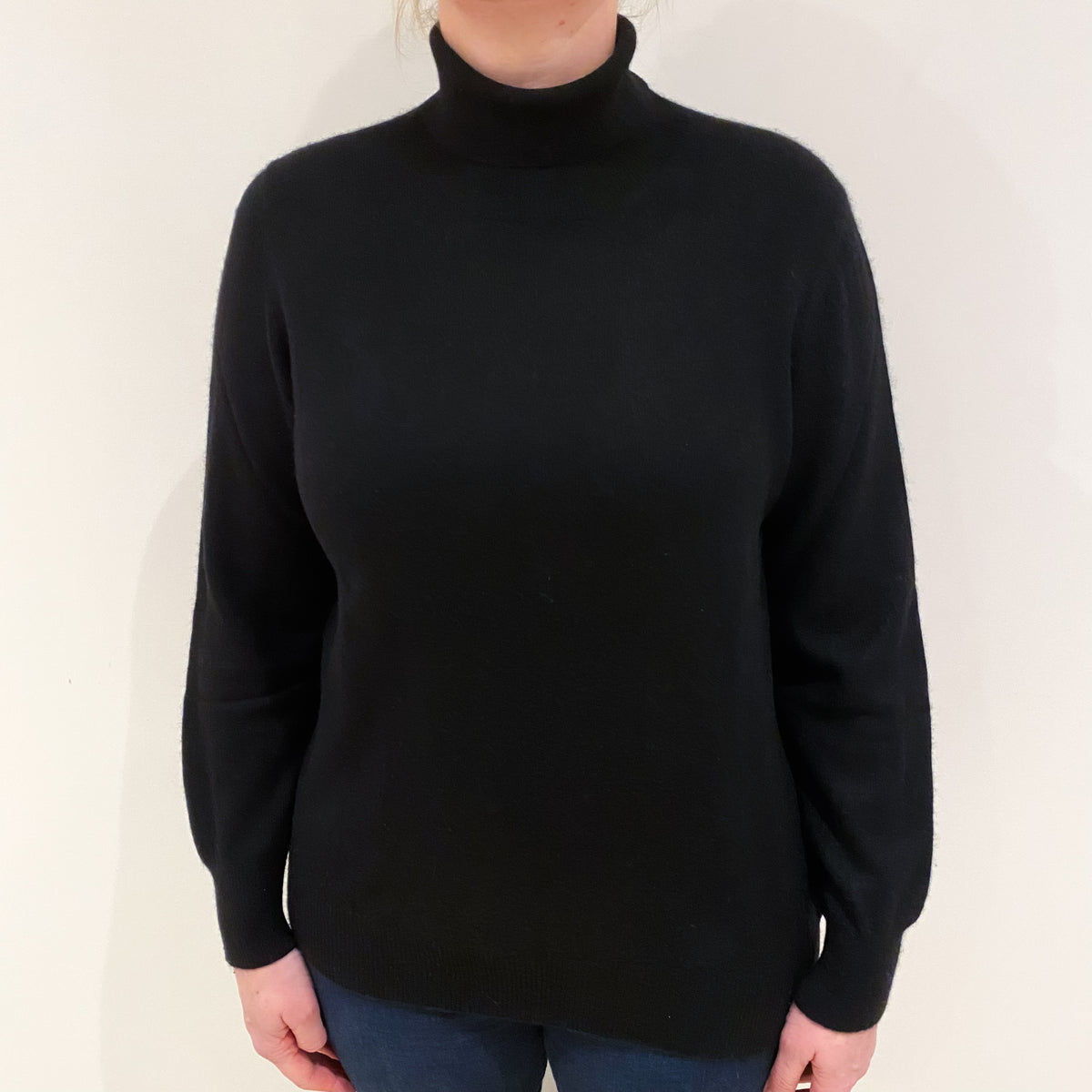 Black Cashmere Polo Neck Jumper Large