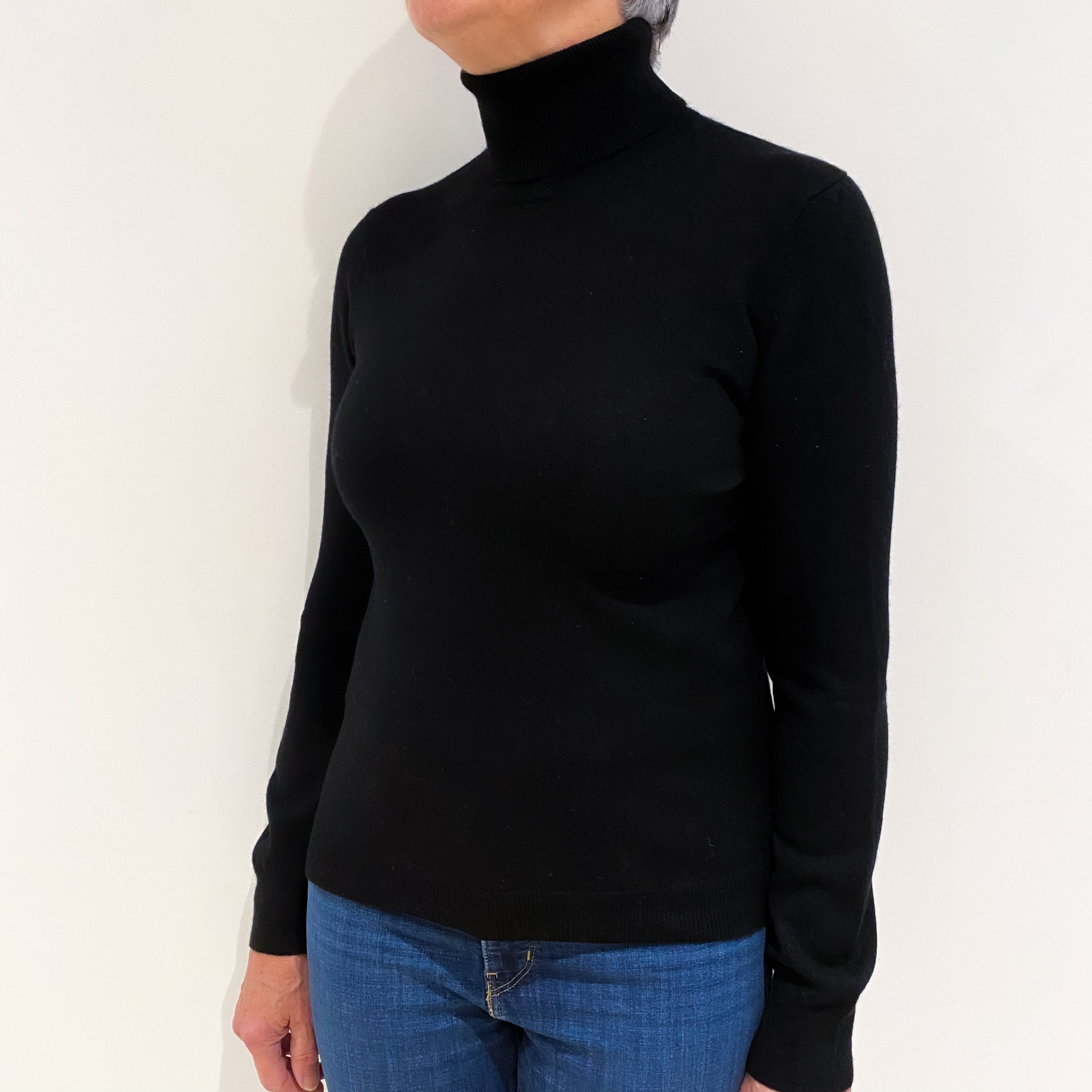 Black Cashmere Polo Neck Jumper Medium