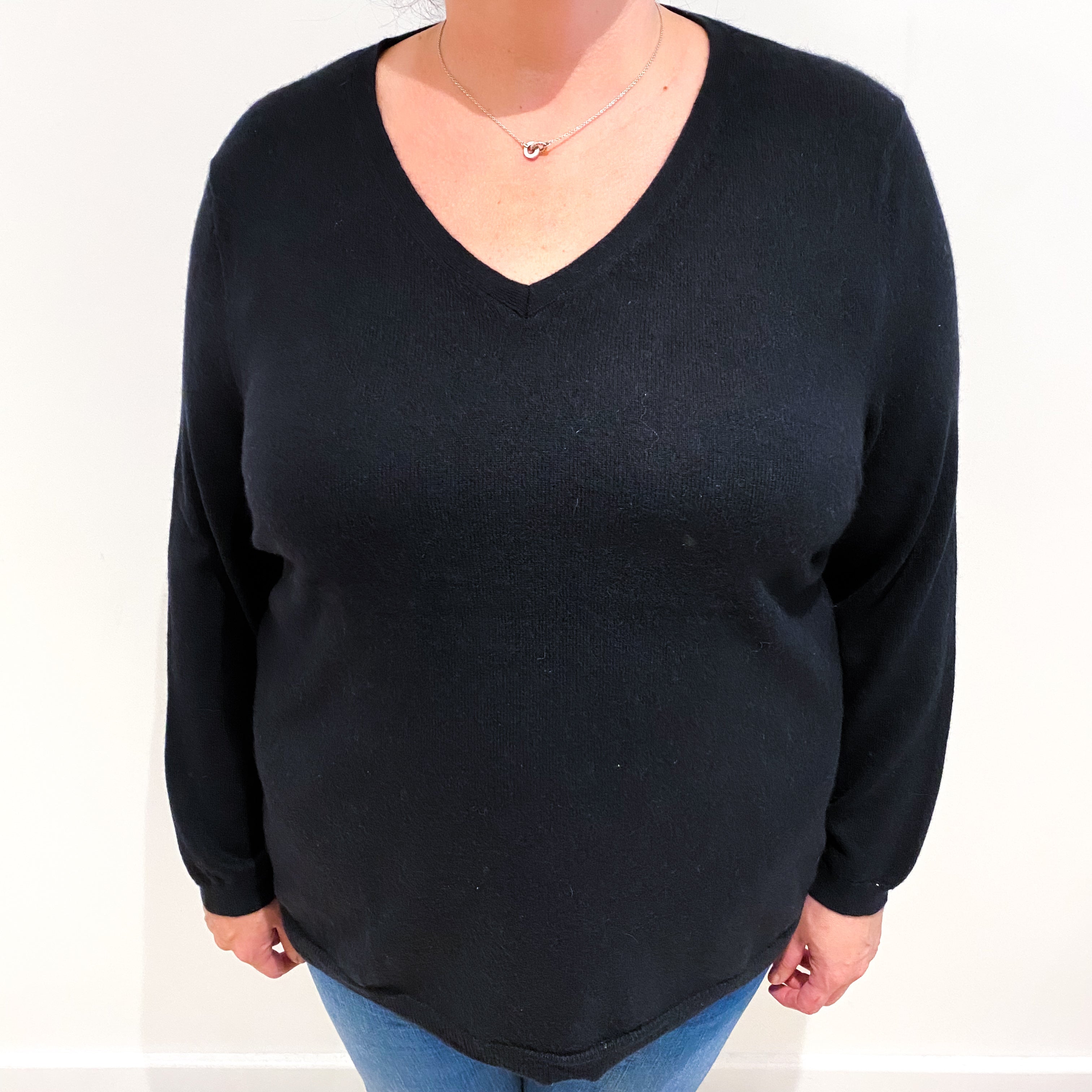 Black Cashmere V Neck Jumper Extra Extra Large