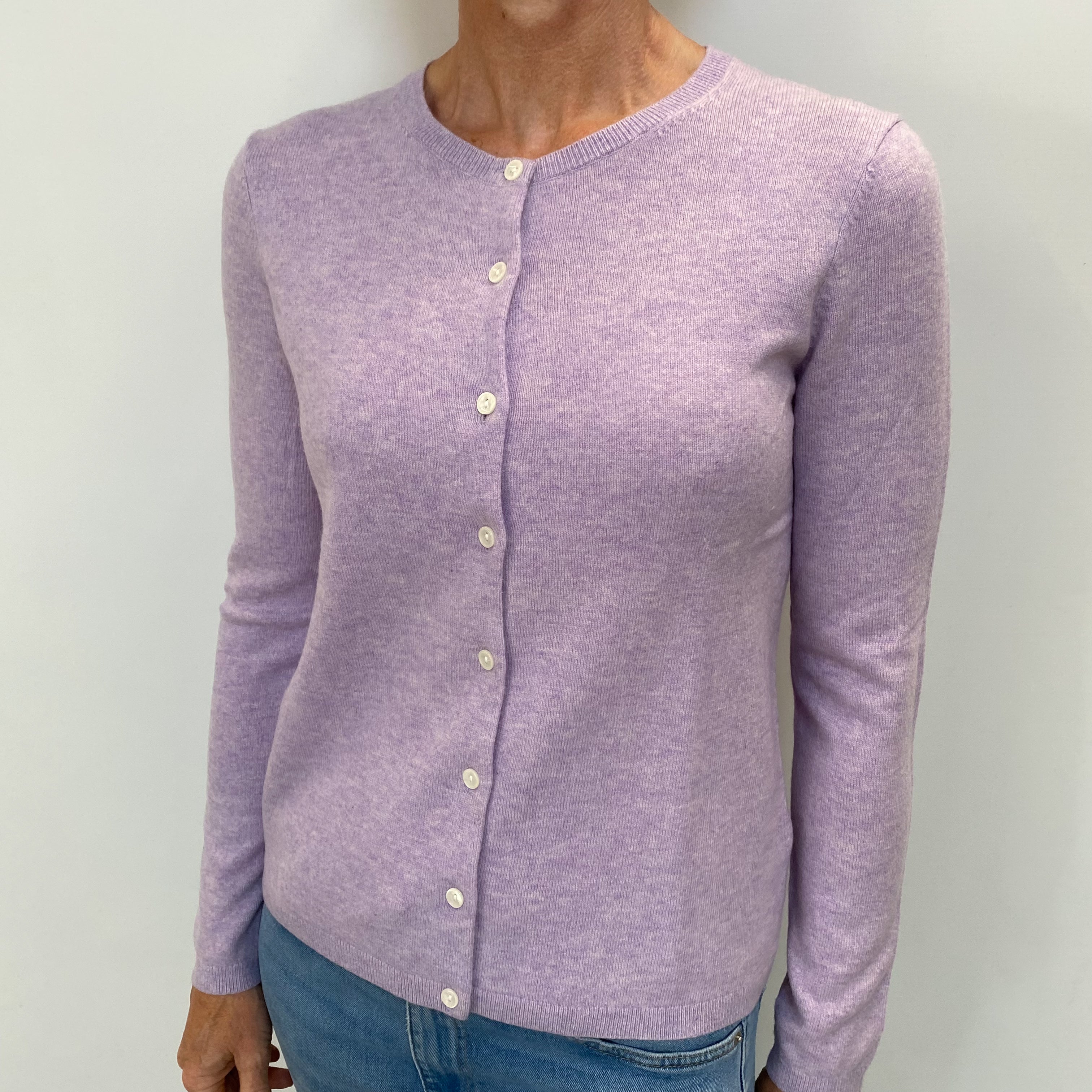 Lavender Purple Cashmere Crew Cardigan Small