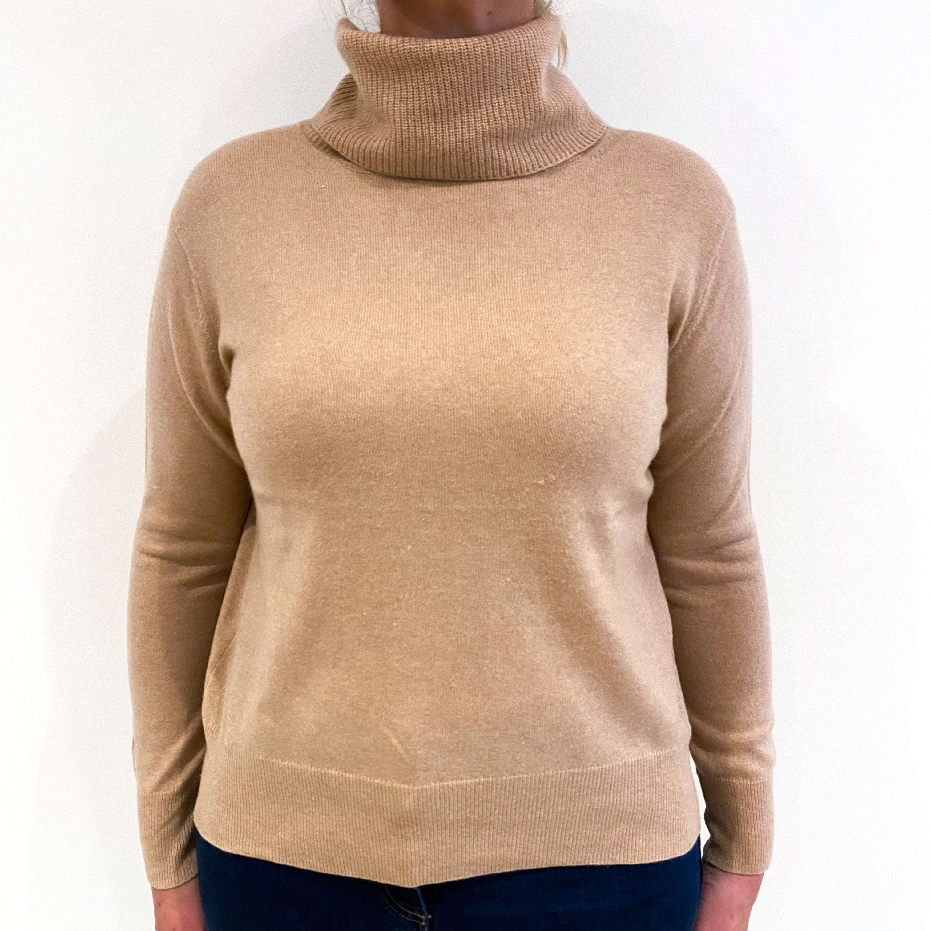 Faded Heather Pink Cashmere Polo Neck Jumper Large
