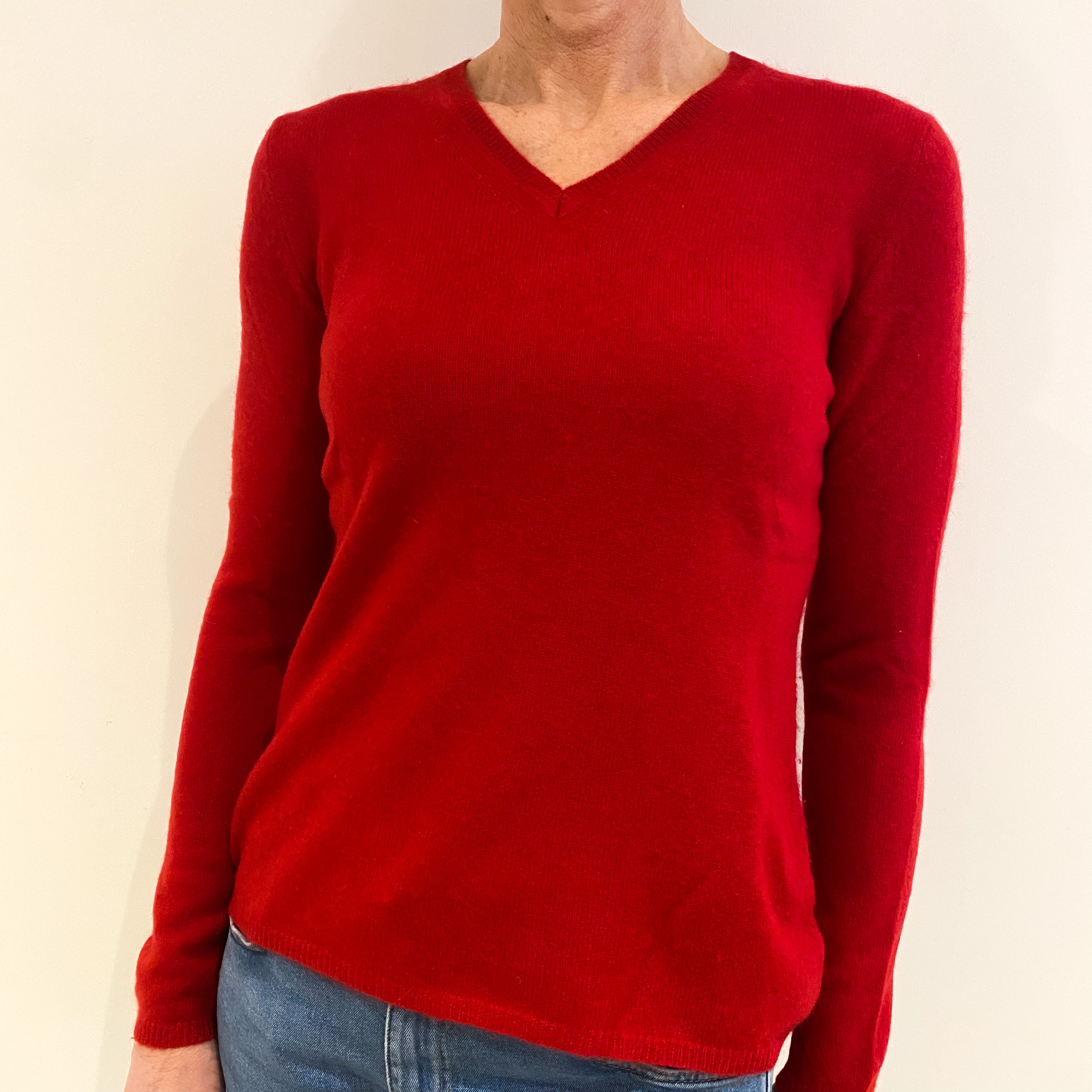 Berry Red Cashmere V Neck Jumper Small