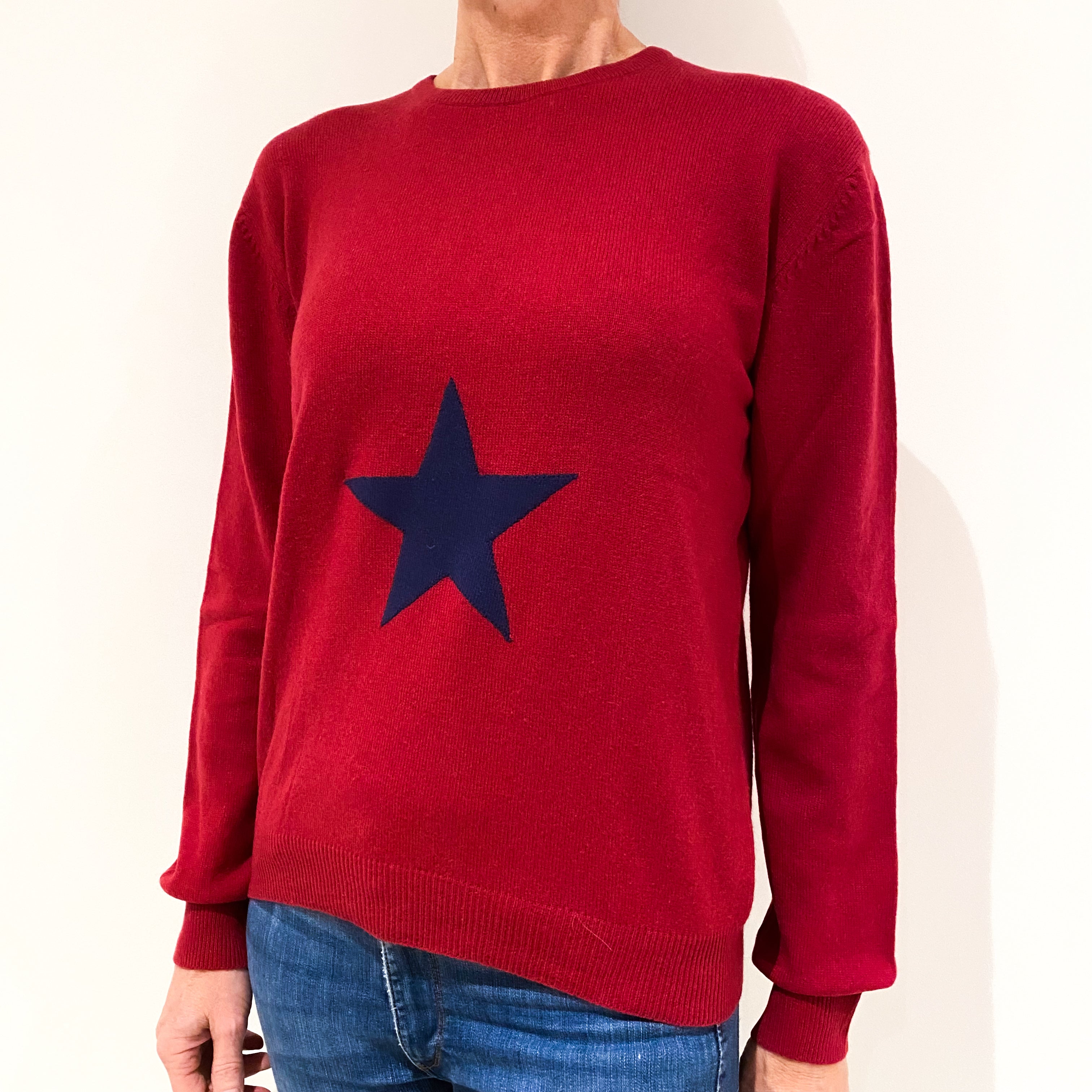 Vintage Cherry Red Cashmere Crew Neck Jumper Small