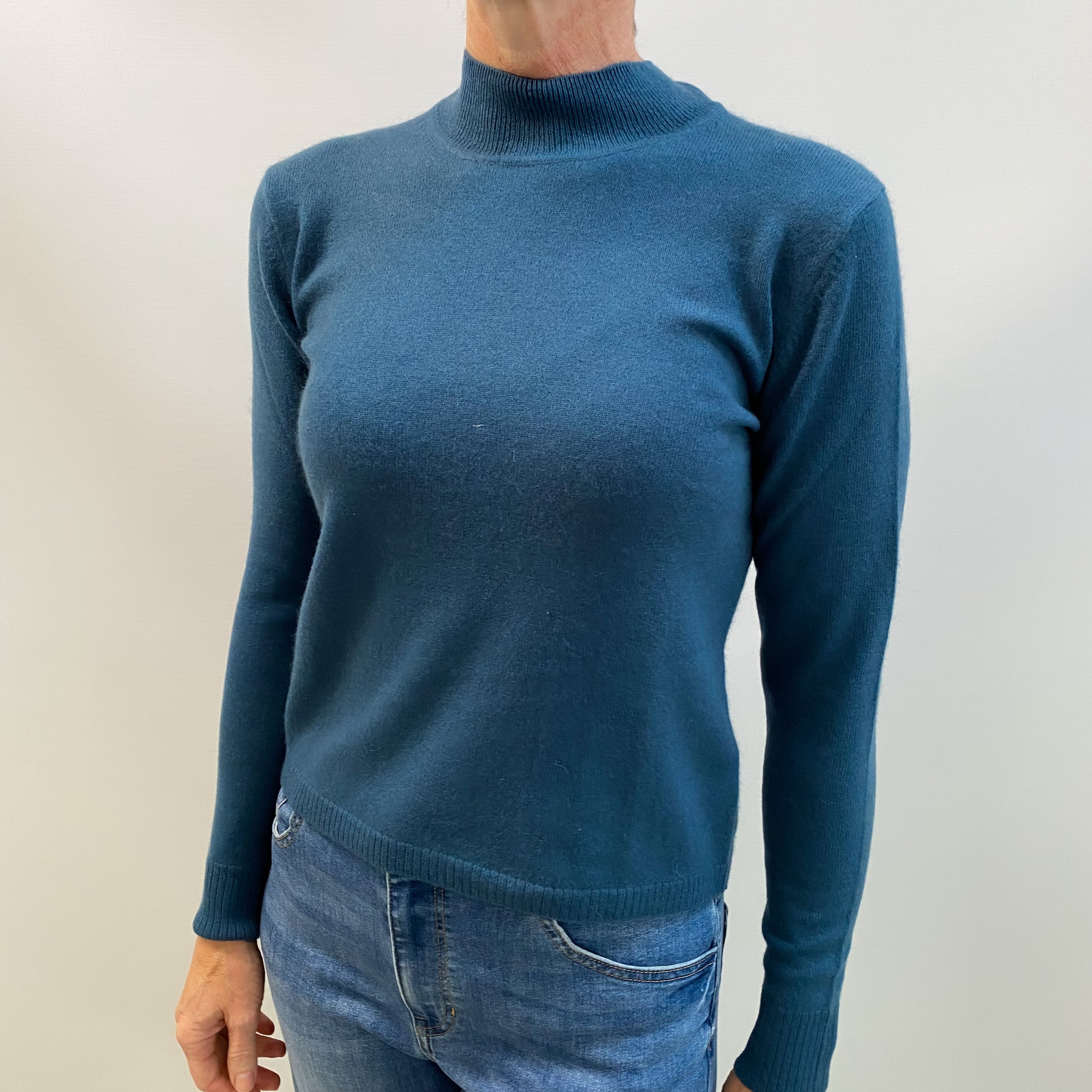 Teal Blue Cashmere Turtle Neck Jumper Small