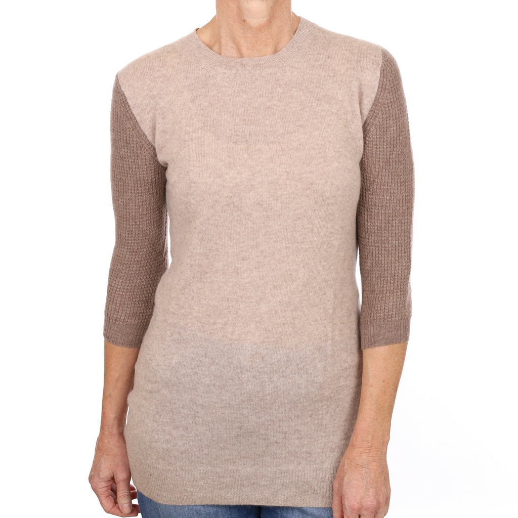 Fawn and Mocha Cashmere Crew Neck Jumper Small
