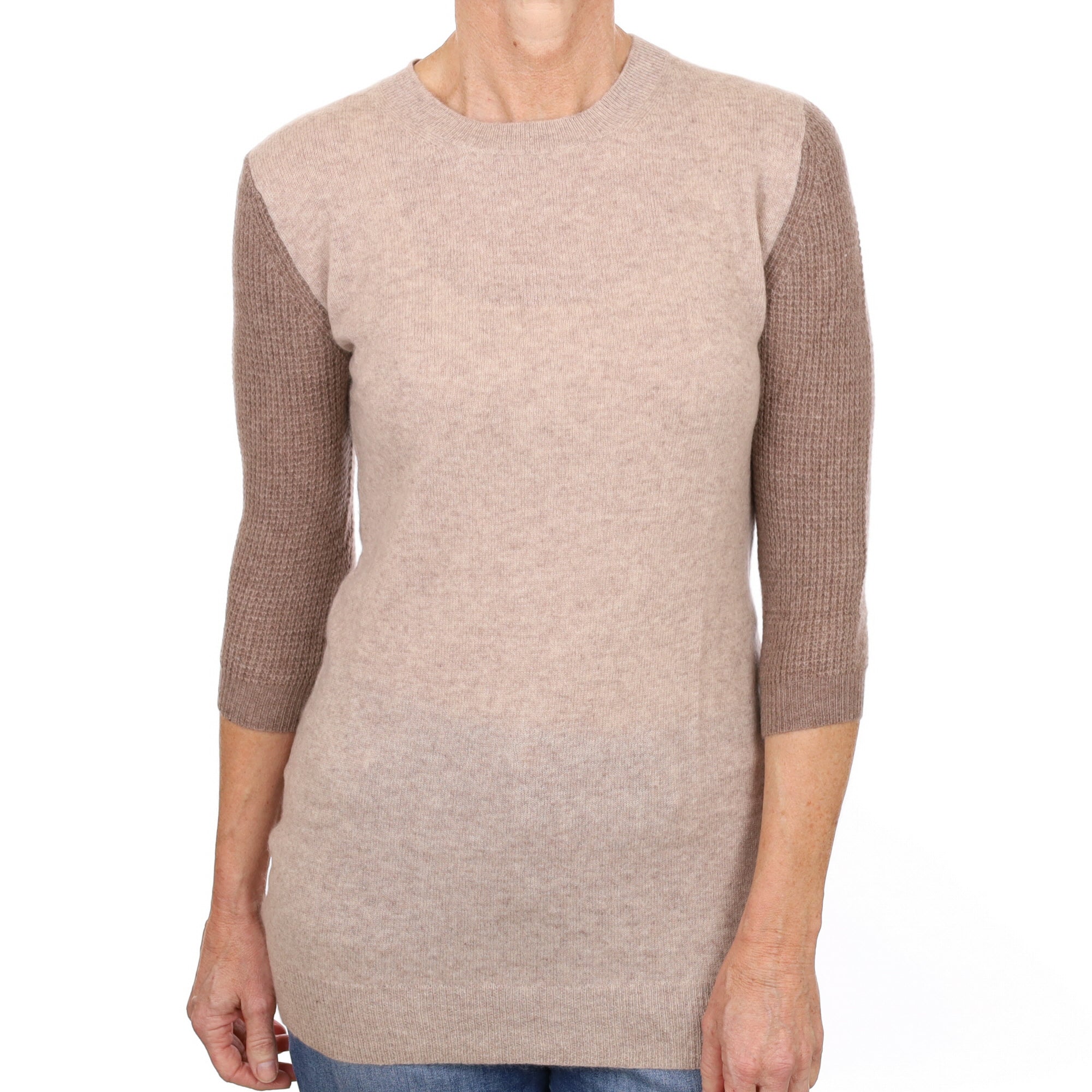 Fawn and Mocha Cashmere Crew Neck Jumper Small