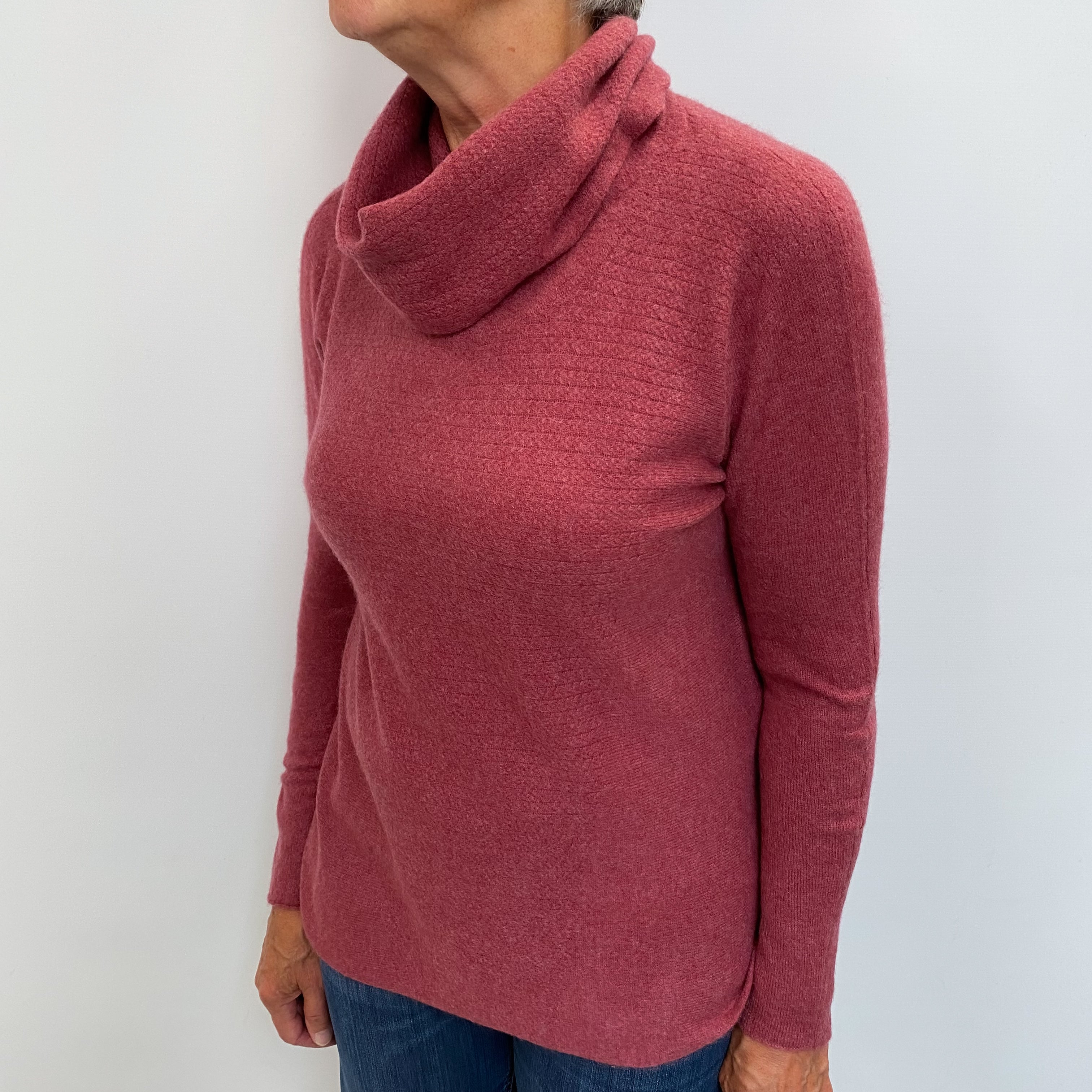 Deep Heather Pink Cashmere Cowl Neck Jumper Medium