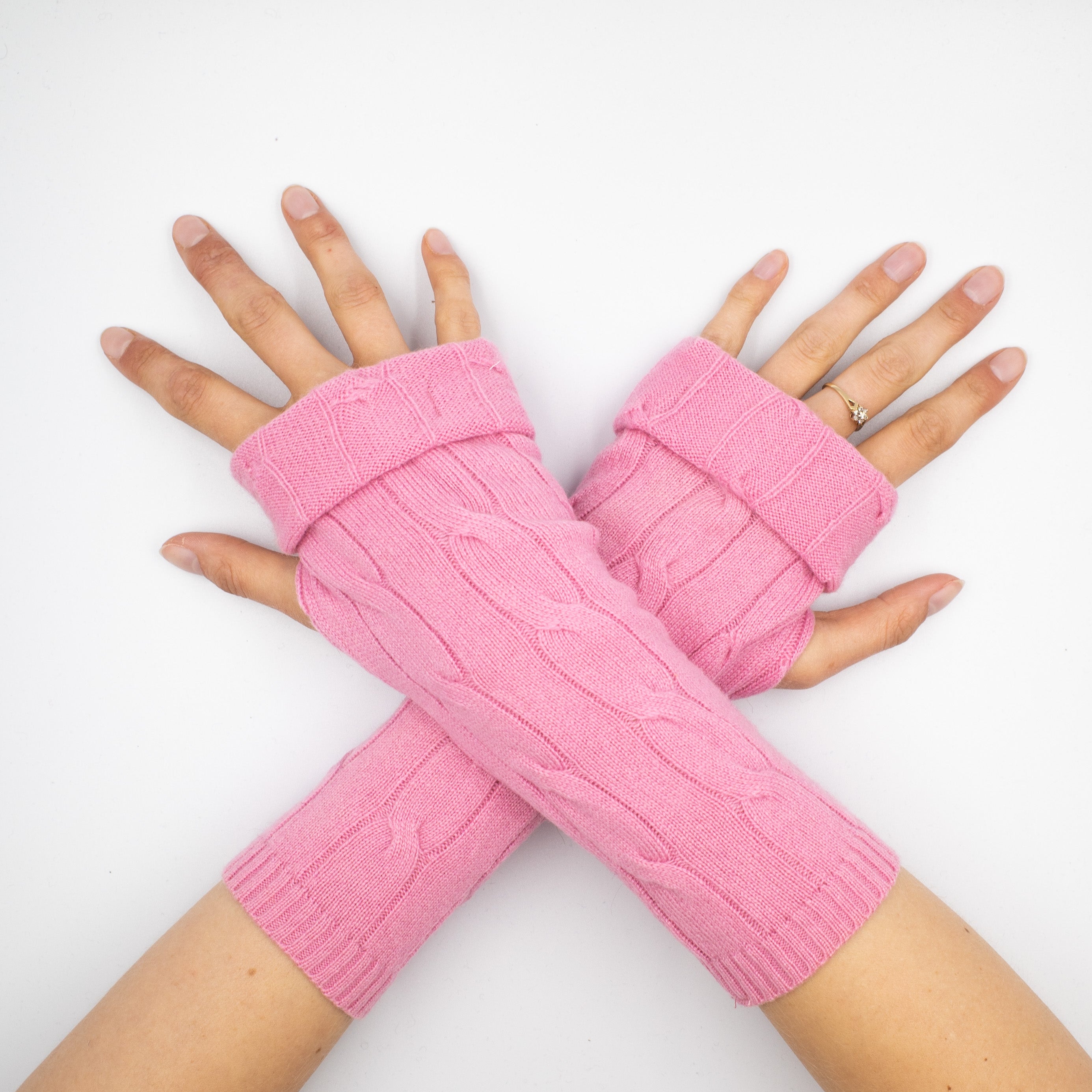Bubblegum Pink Cable Fingerless Gloves