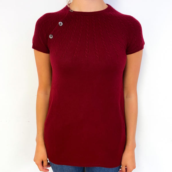 Garnet Red Short Sleeve Cashmere Crew Neck Jumper Small