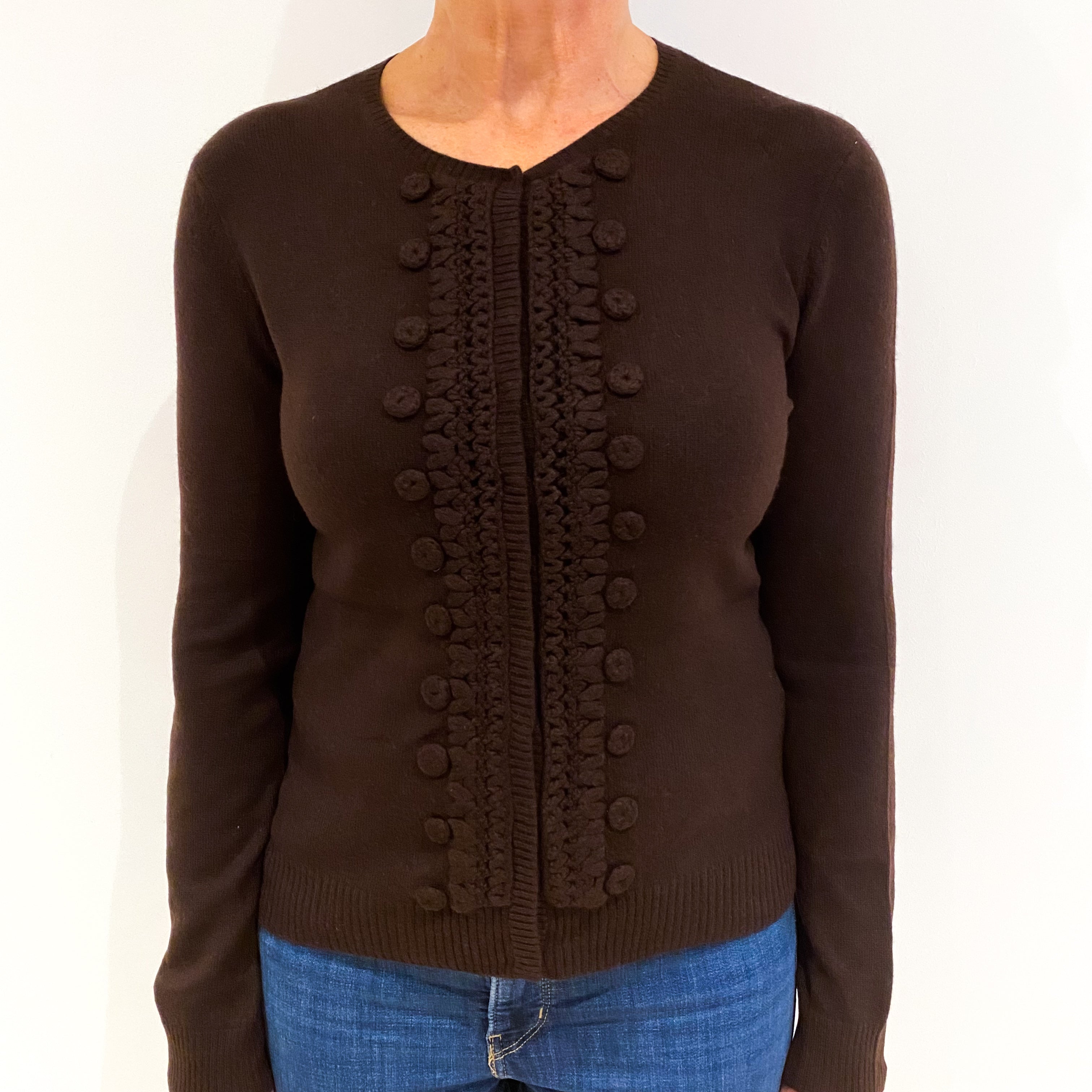 Bitter Chocolate Brown Cashmere Crew Neck Cardigan Medium