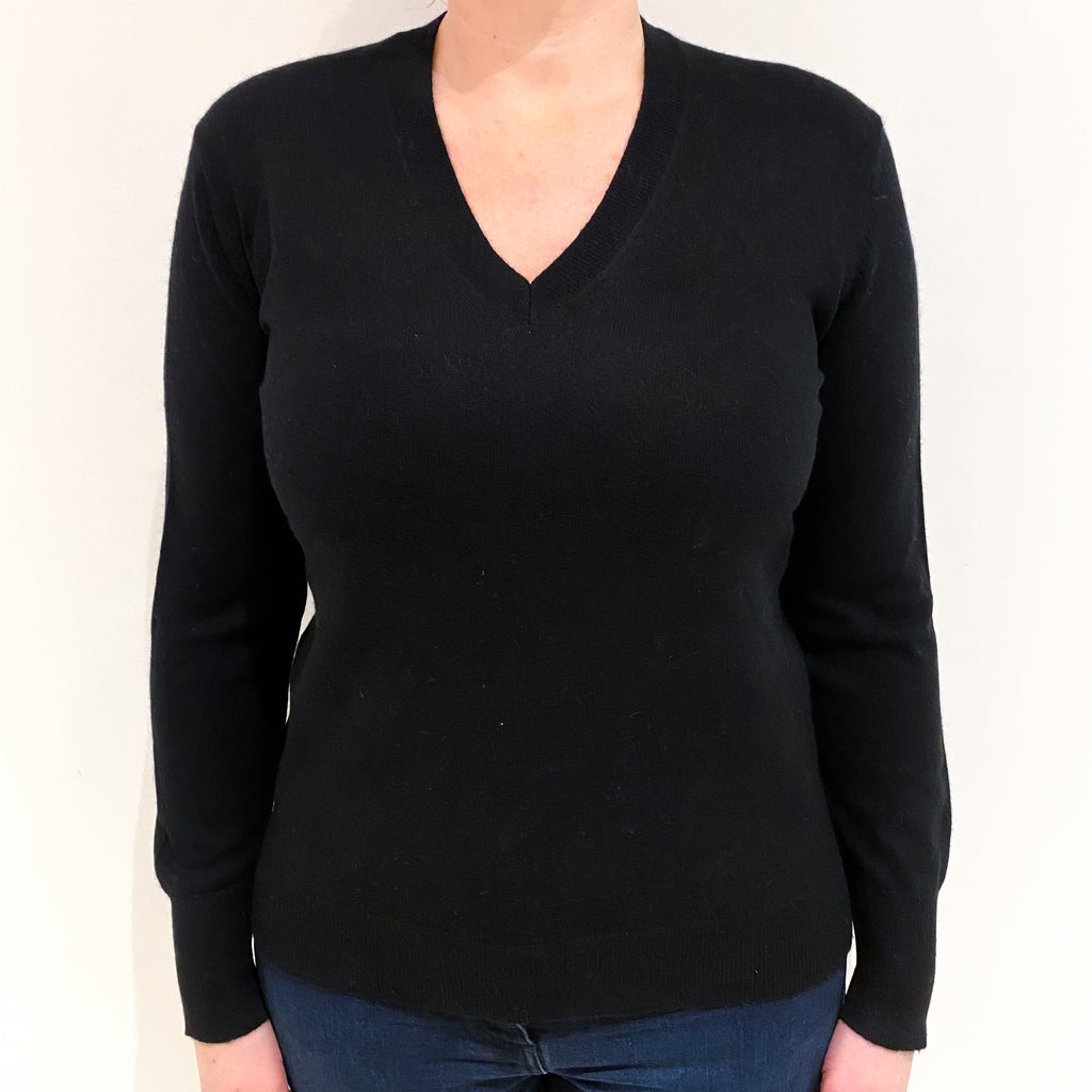 Black Cashmere V Neck Jumper Large